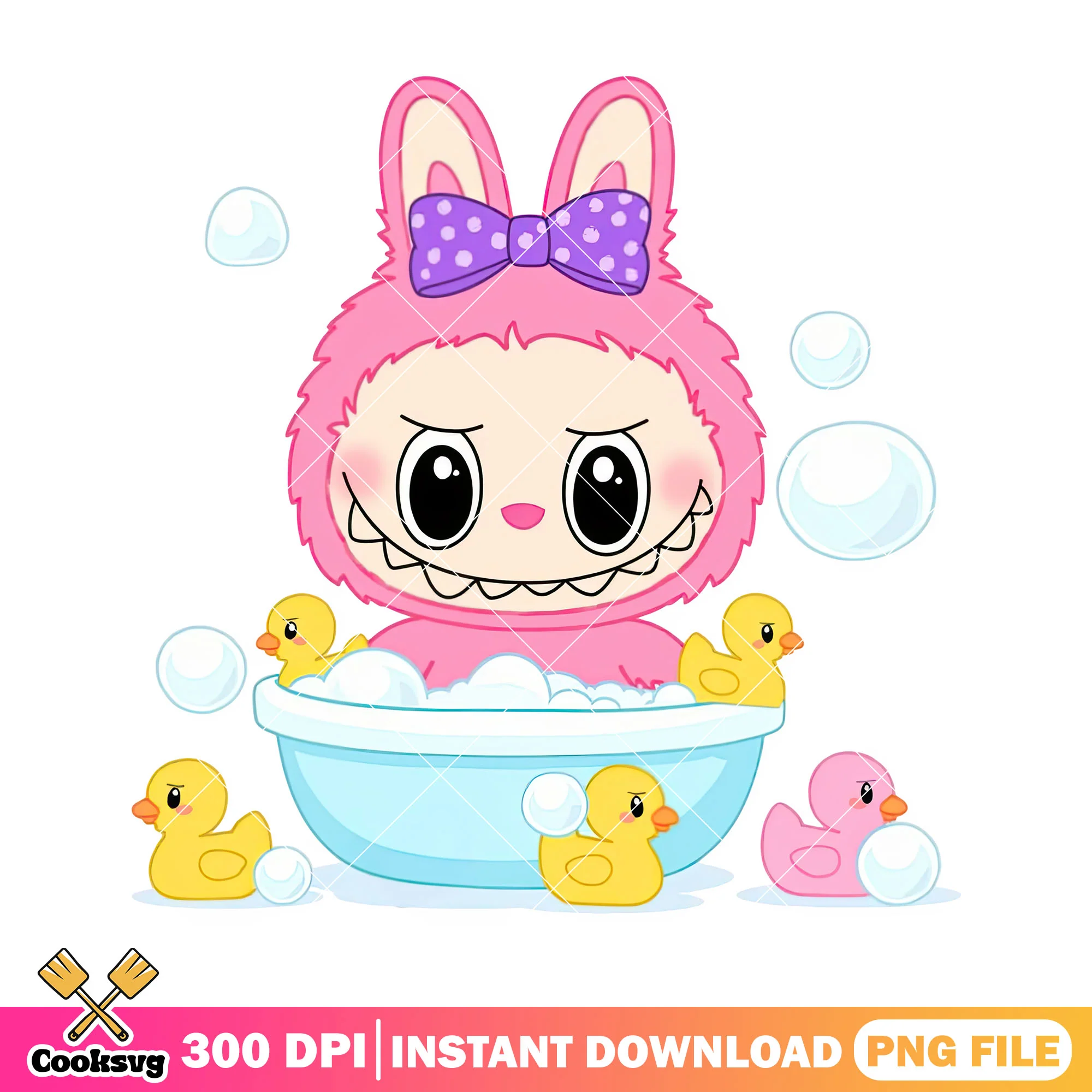 Have a shower labubu png, cute labubu png, pink labubu png