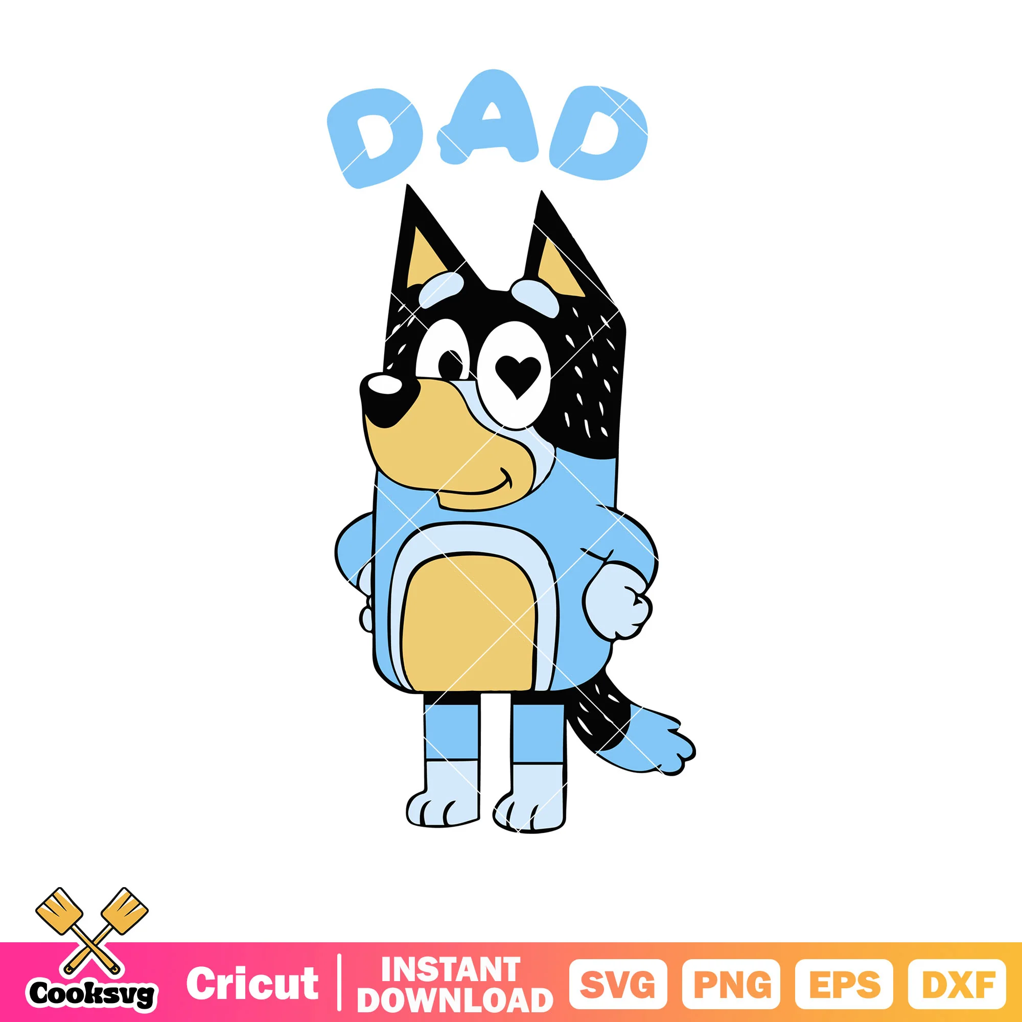 Heart eyes bluey dad bandit svg, bluey father's day svg, character bluey svg