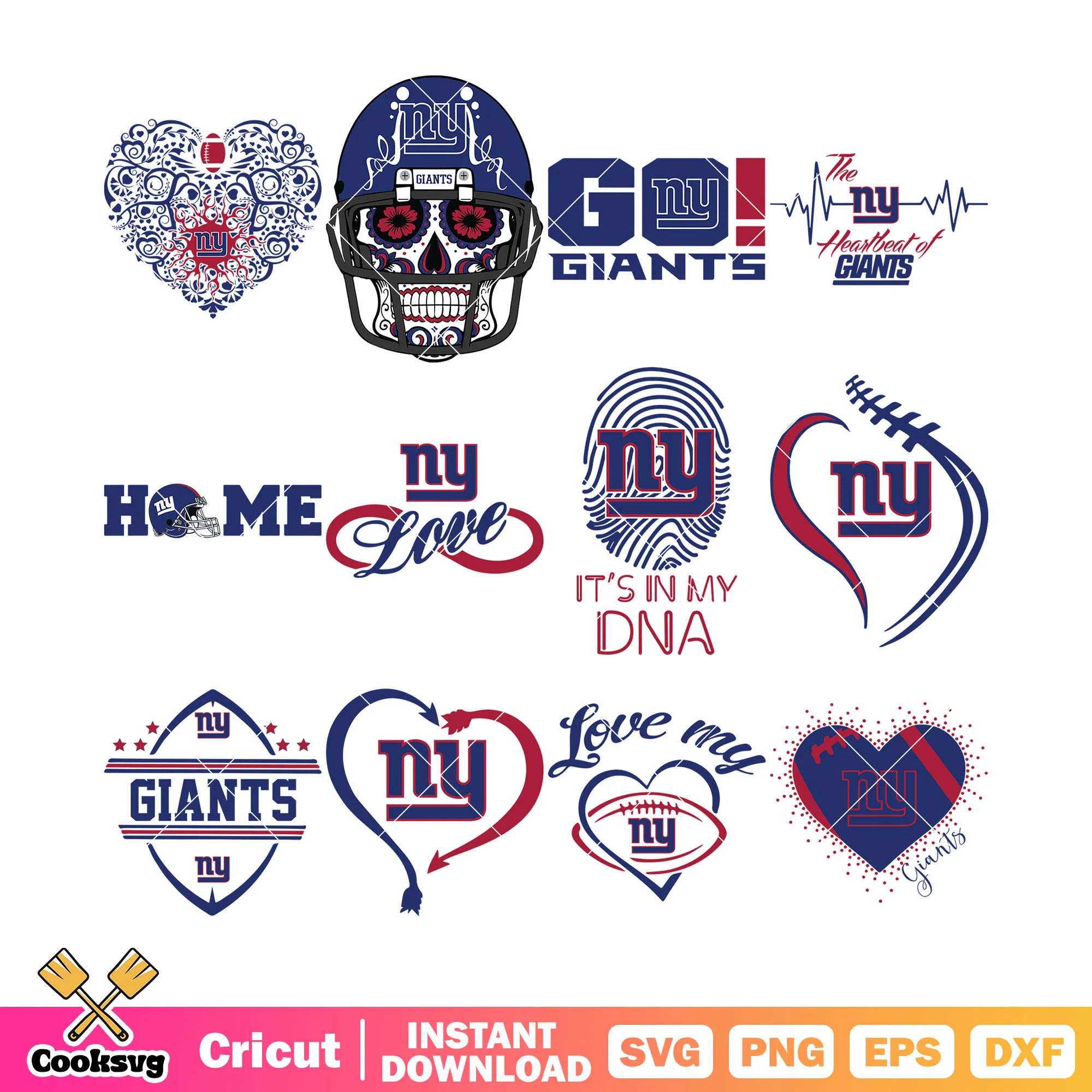 Heartbeats of giants bundle svg, new yorks giants svg, skull skeleton svg