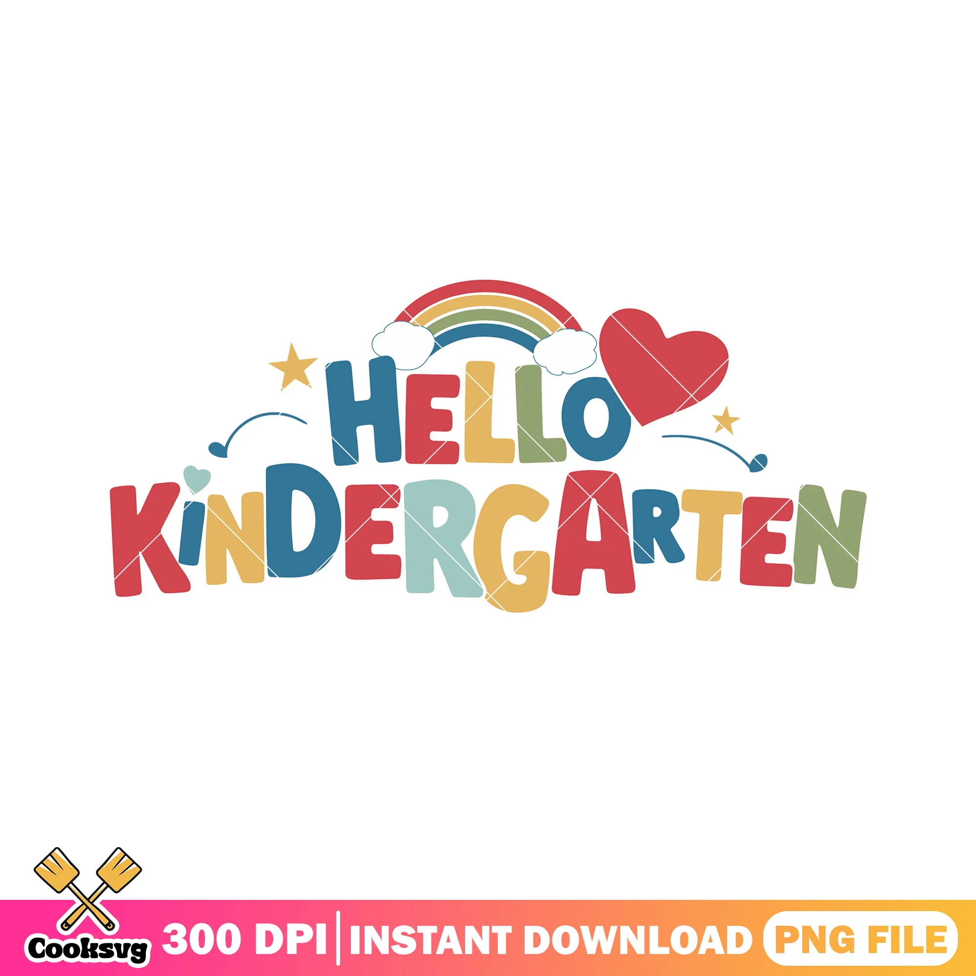 Hello kindergarten png, rainbow png, welcome back to school png