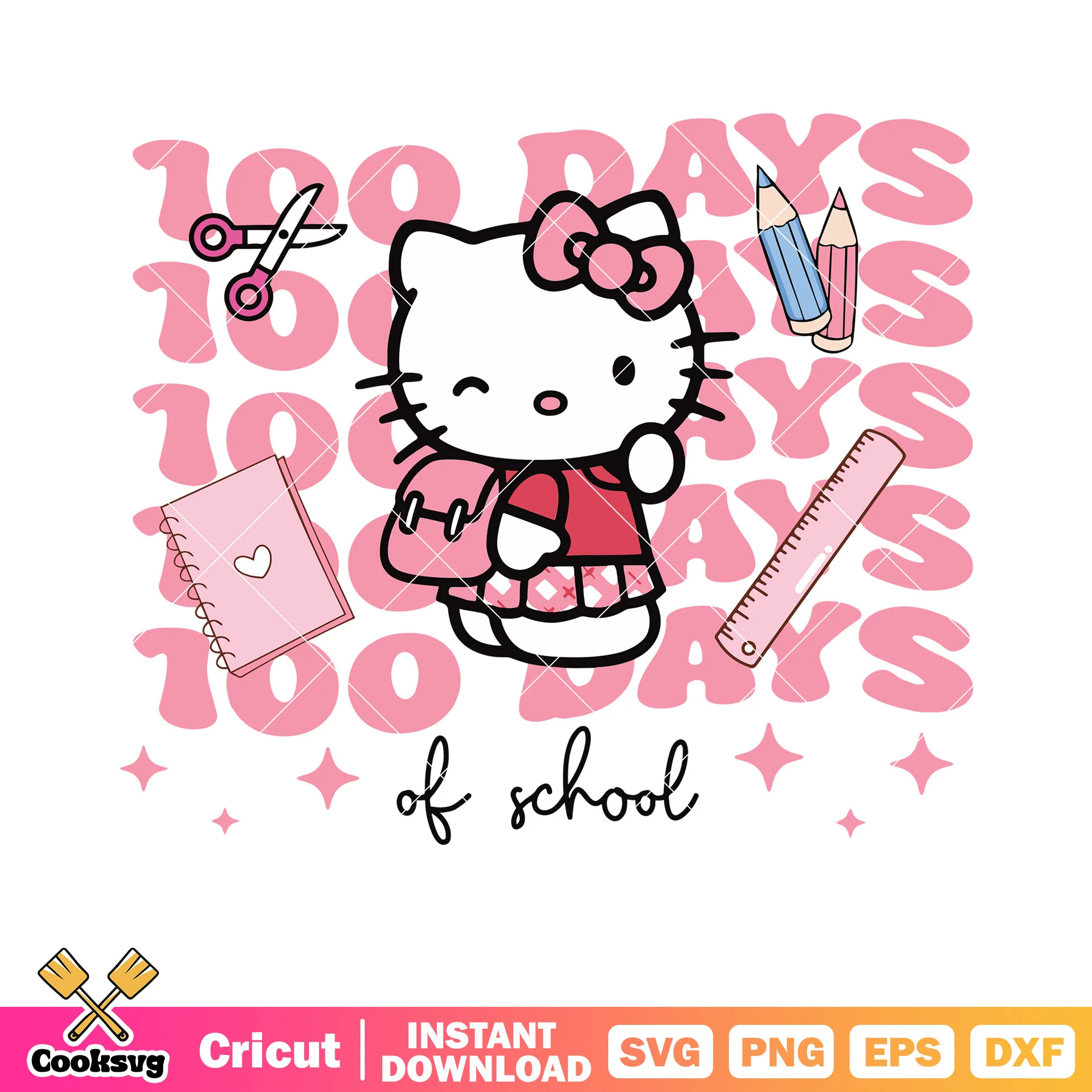 Hello kitty 100 days of school svg, hello kitty school svg