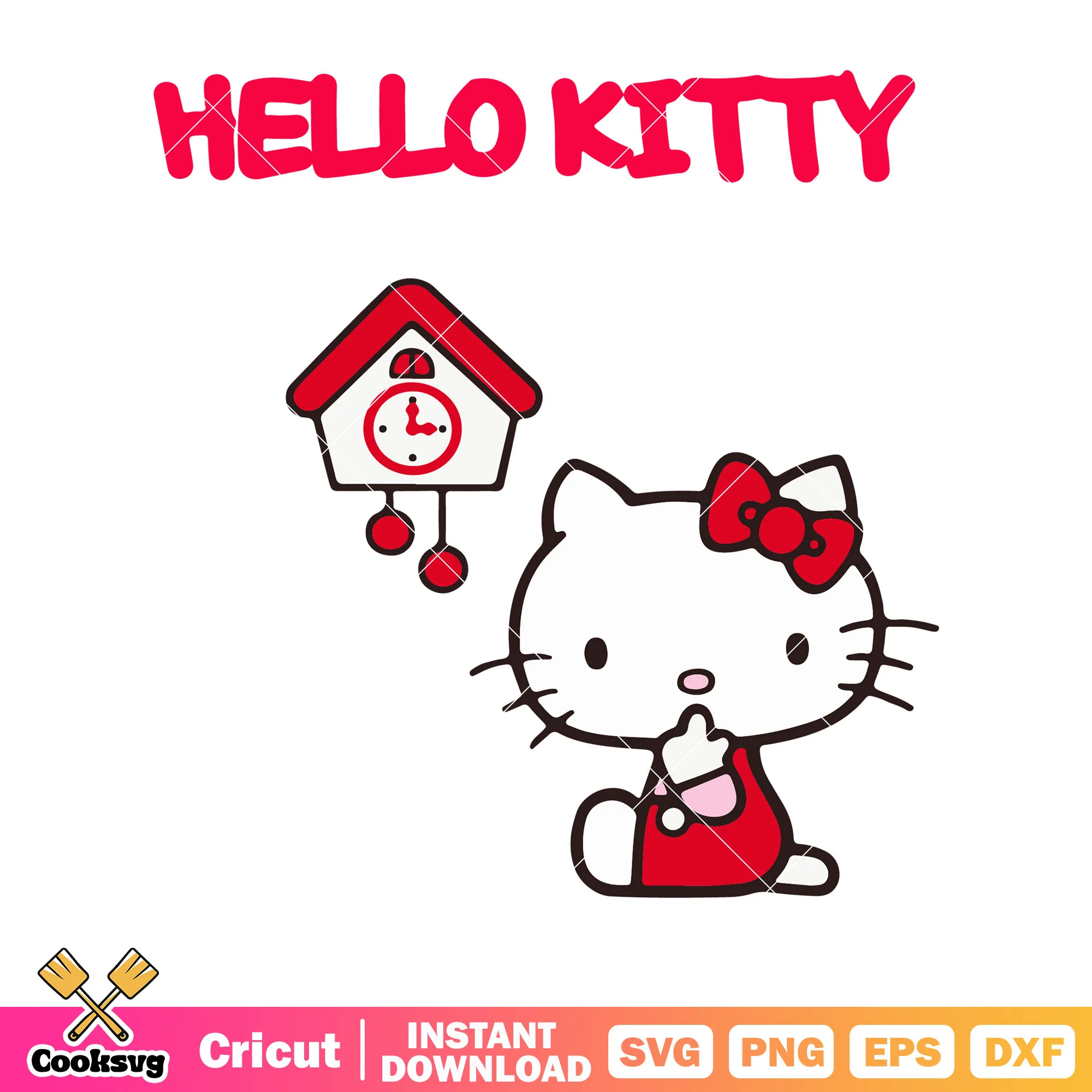 Hello kitty and clock svg, hello kitty sanrio svg, hello kitty cat svg