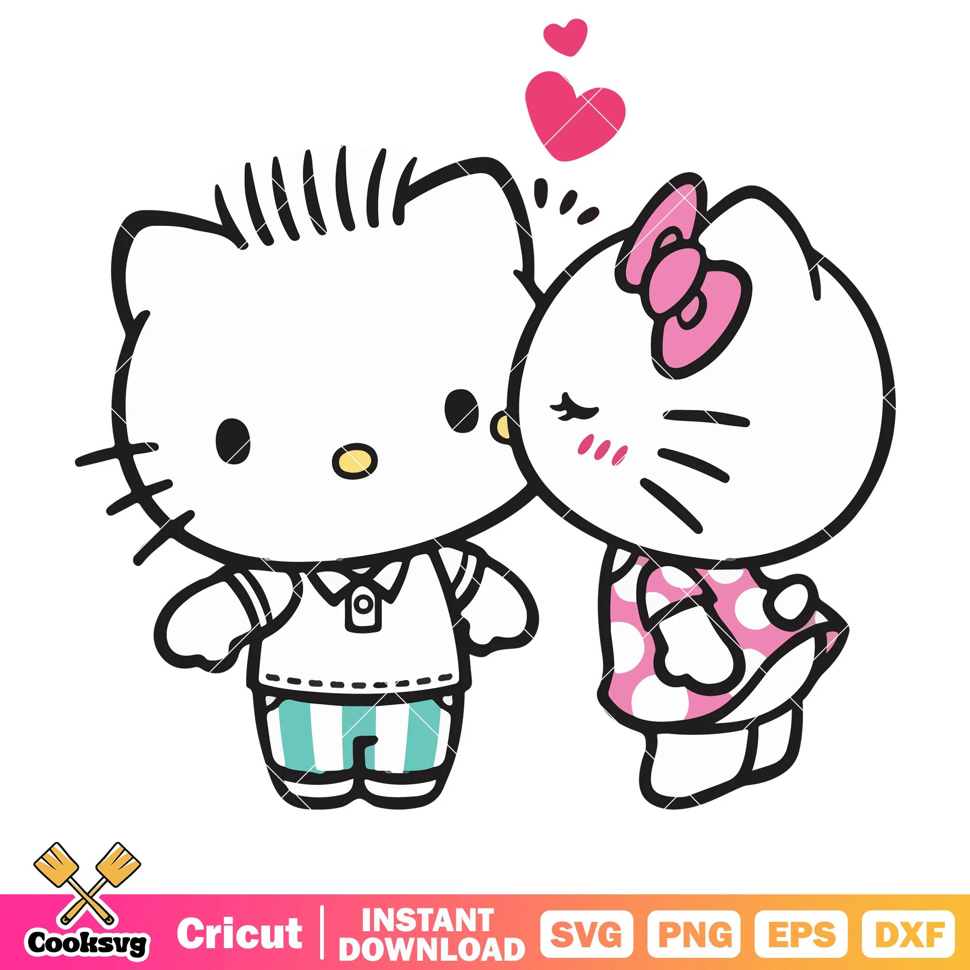 Hello kitty and dear daniel kiss svg, love hello kitty couple svg