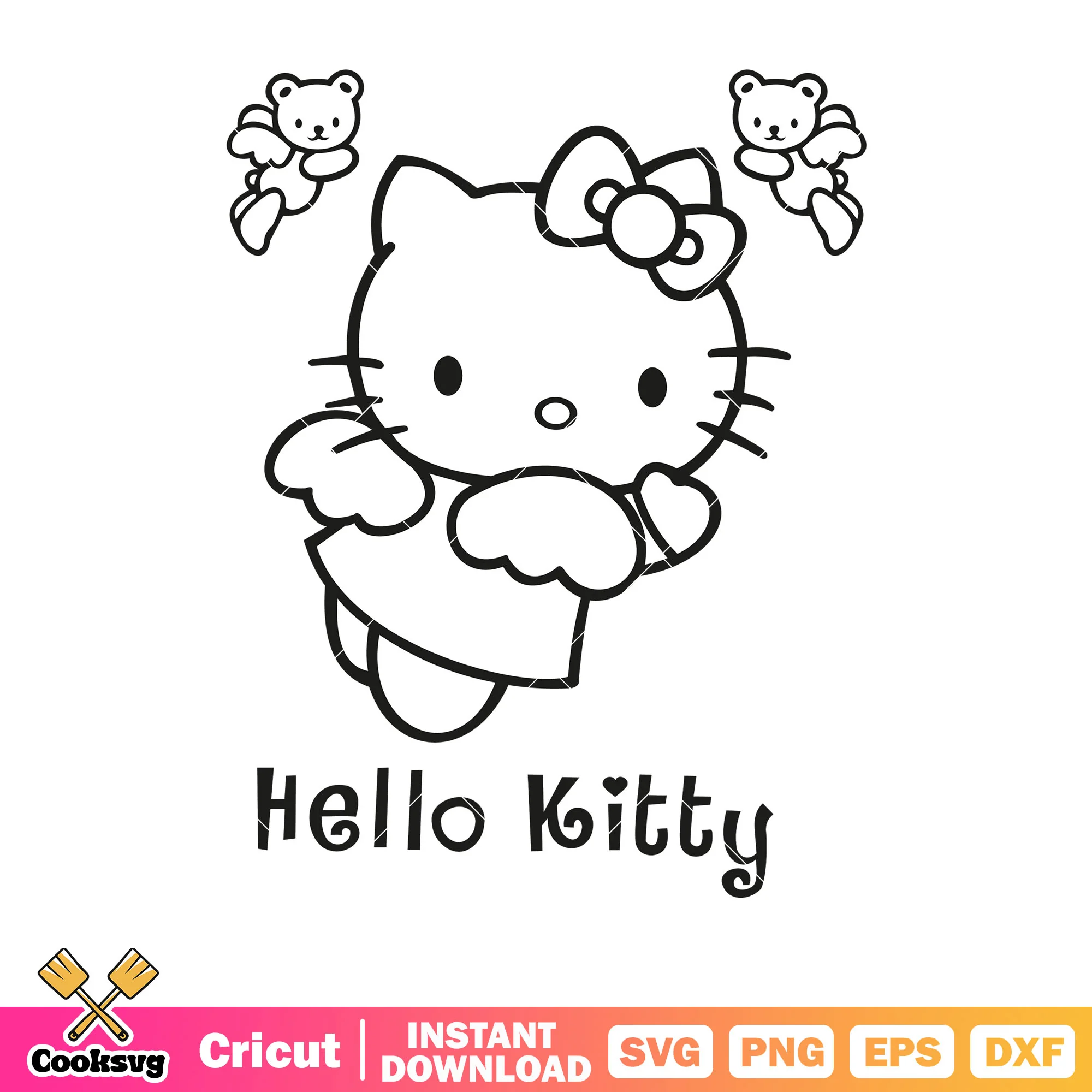 Hello kitty angel outline svg, hello kitty outline svg