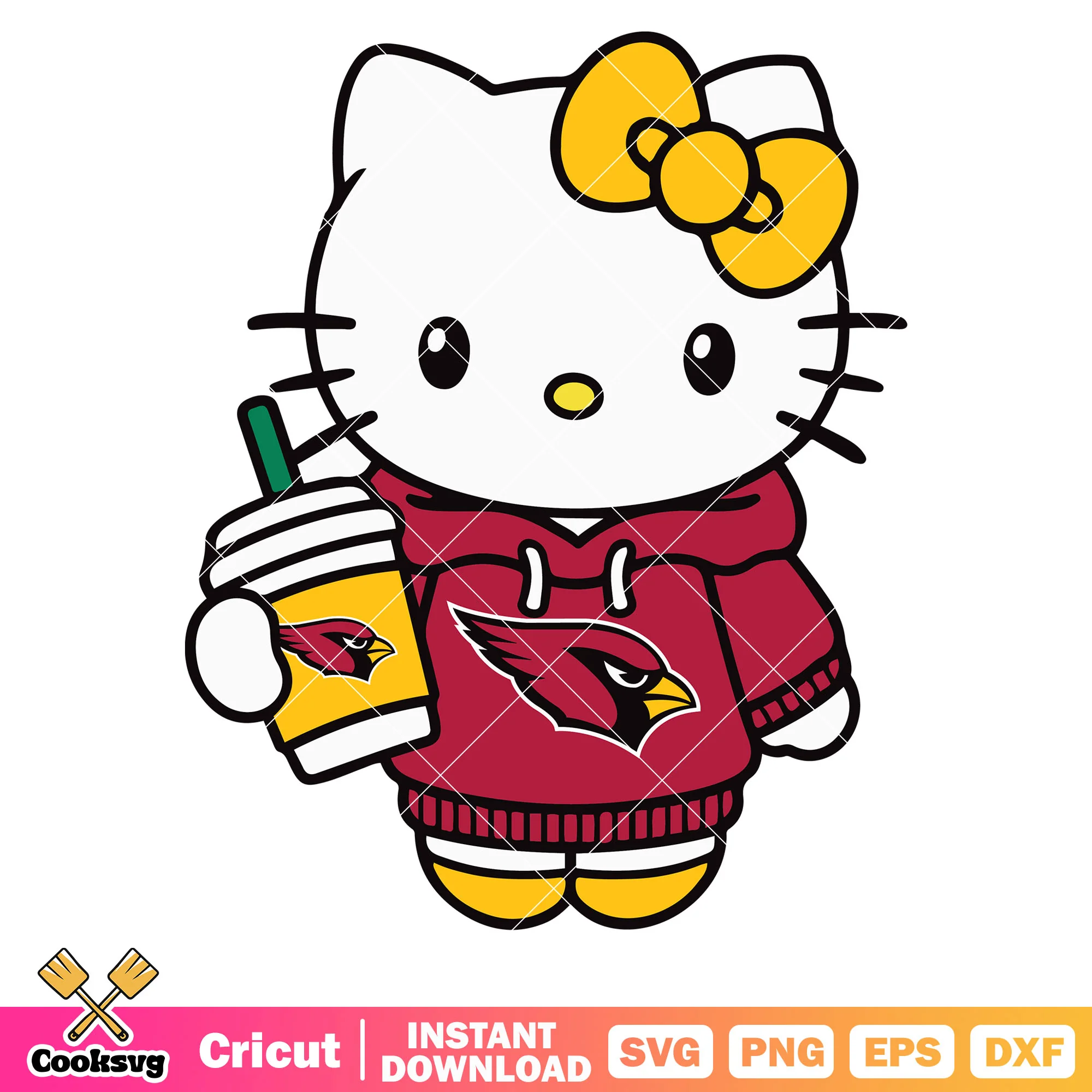 Hello kitty arizona cardinals coffee svg, arizona cardinals nfl svg