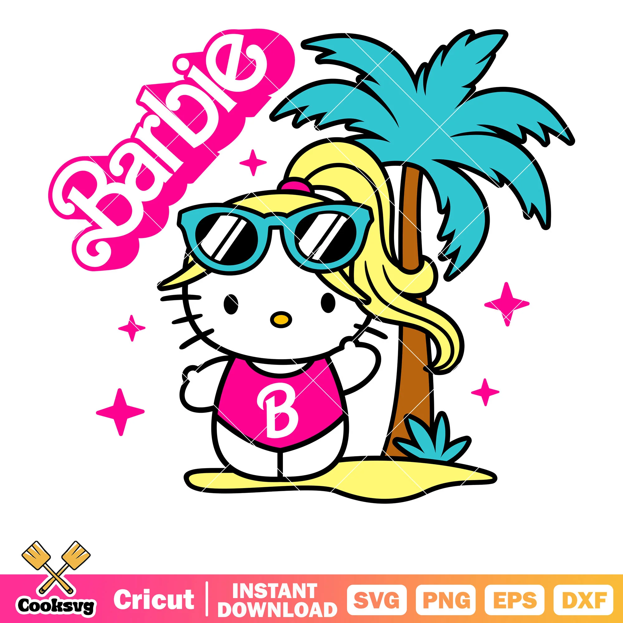 Hello kitty barbie malibu beach svg, barbie girl svg, hello kitty svg
