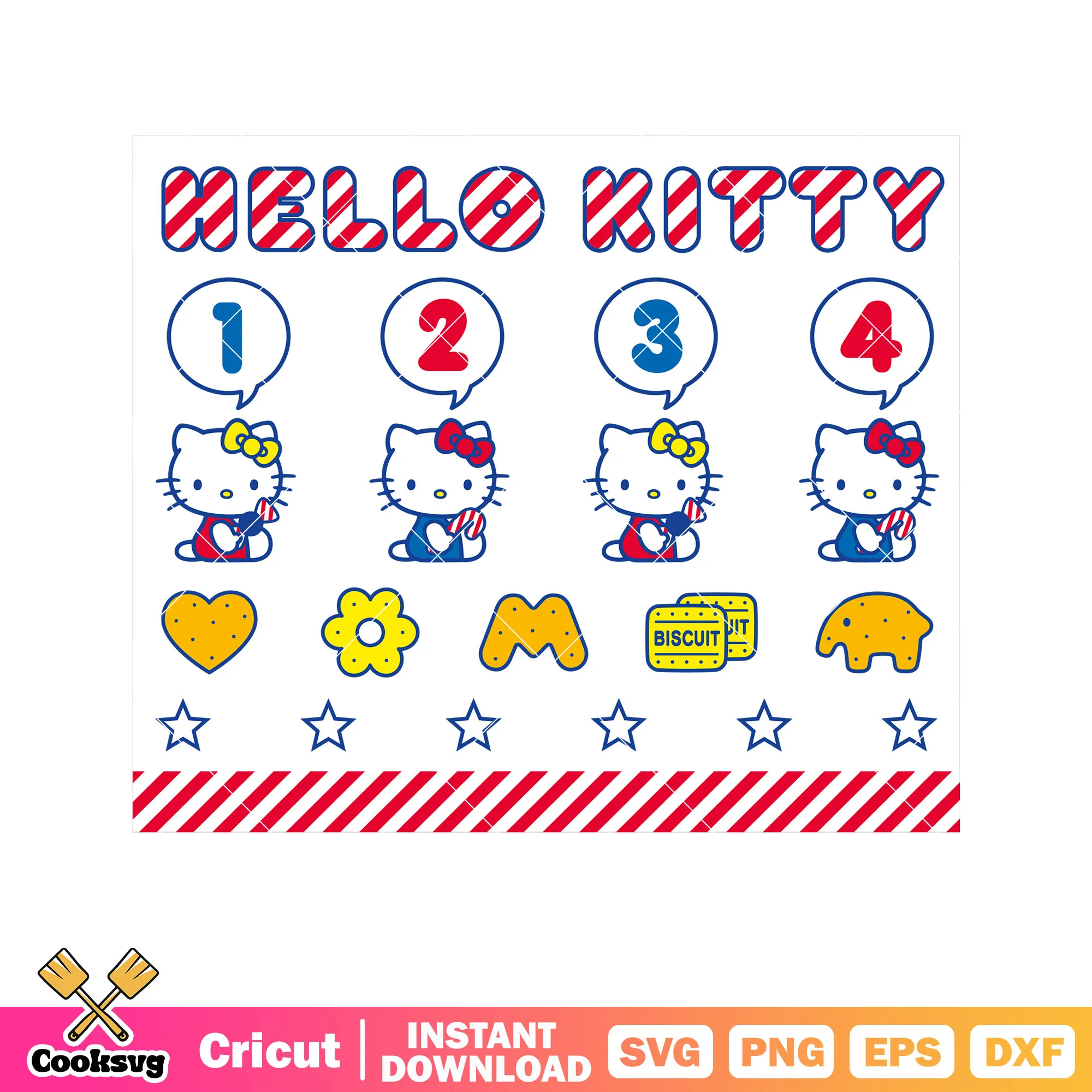 Hello kitty cartoon 1 2 3 4 svg, hello kitty number svg