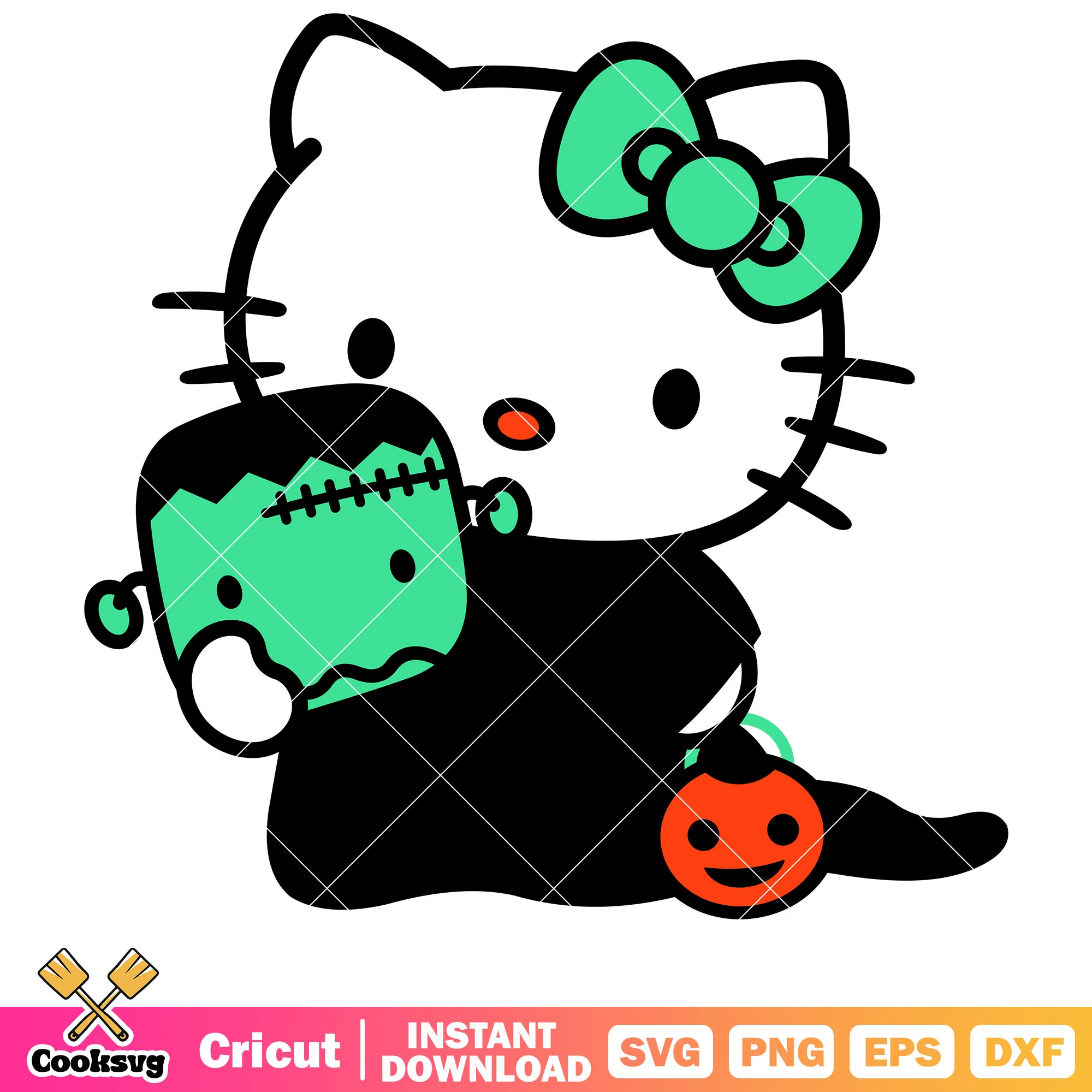 Hello kitty cat frankenstein svg, halloween hello kitty svg