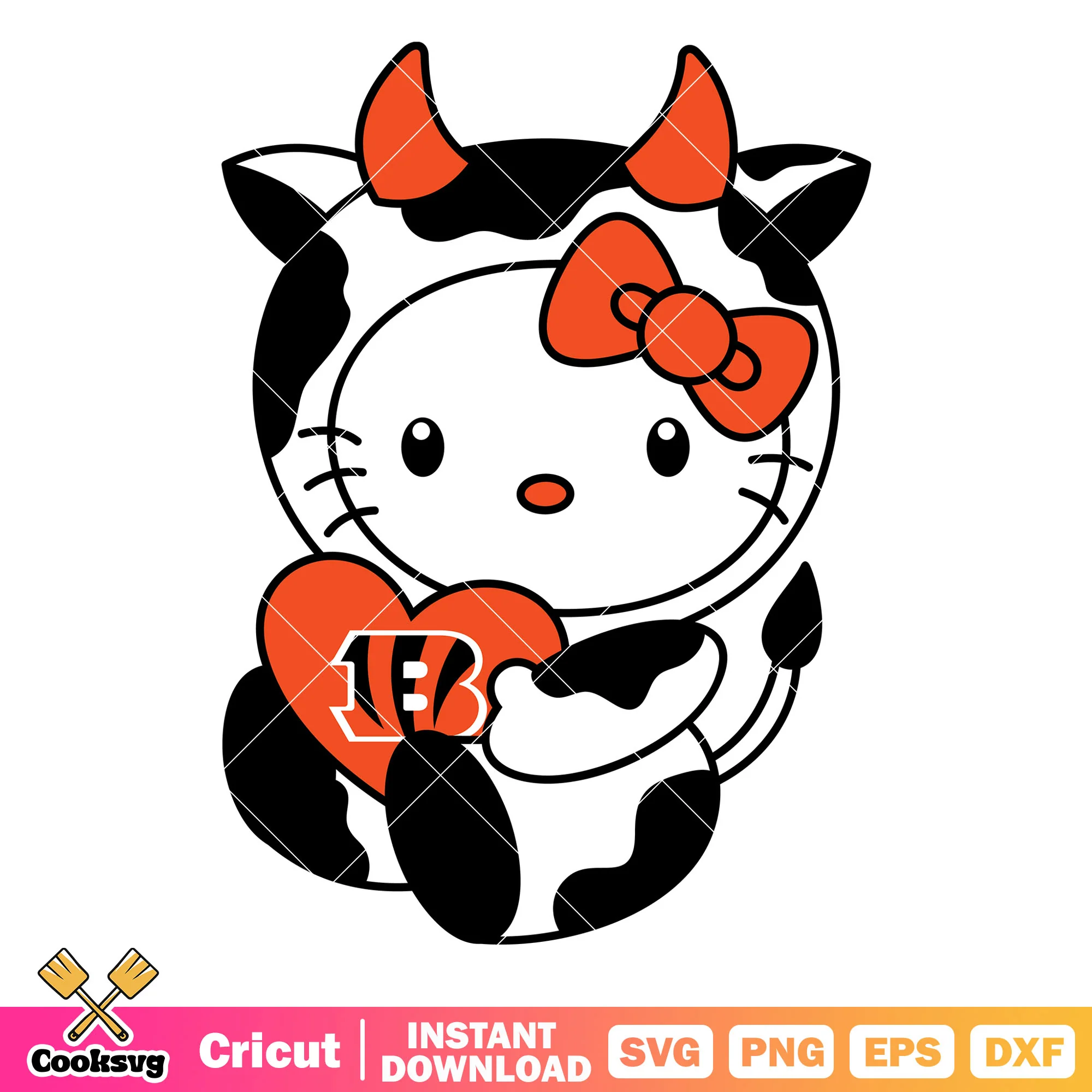 Hello kitty cincinnati bengals cow svg, cincinnati bengals football svg