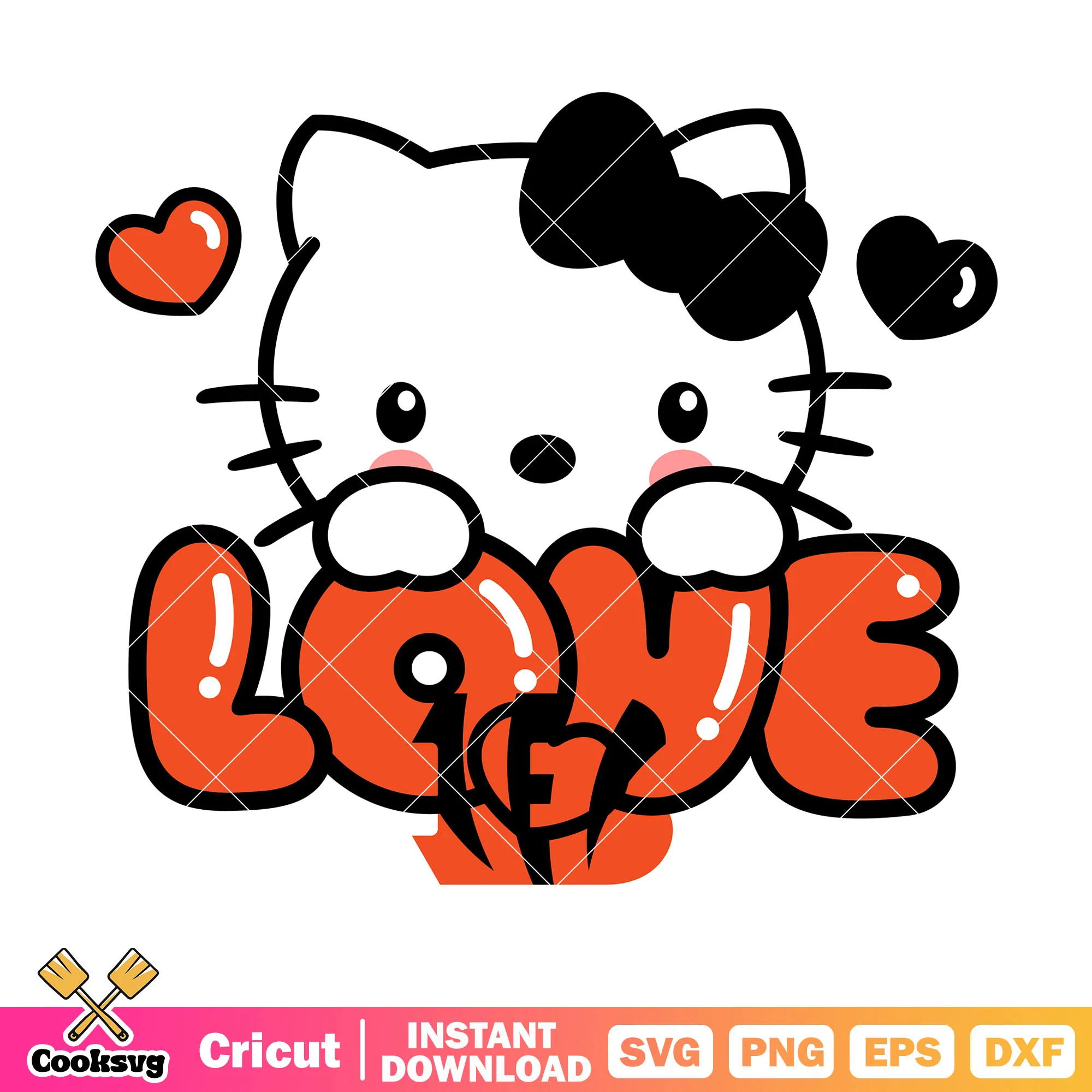 Hello kitty cincinnati bengals love svg, cincinnati bengals football svg