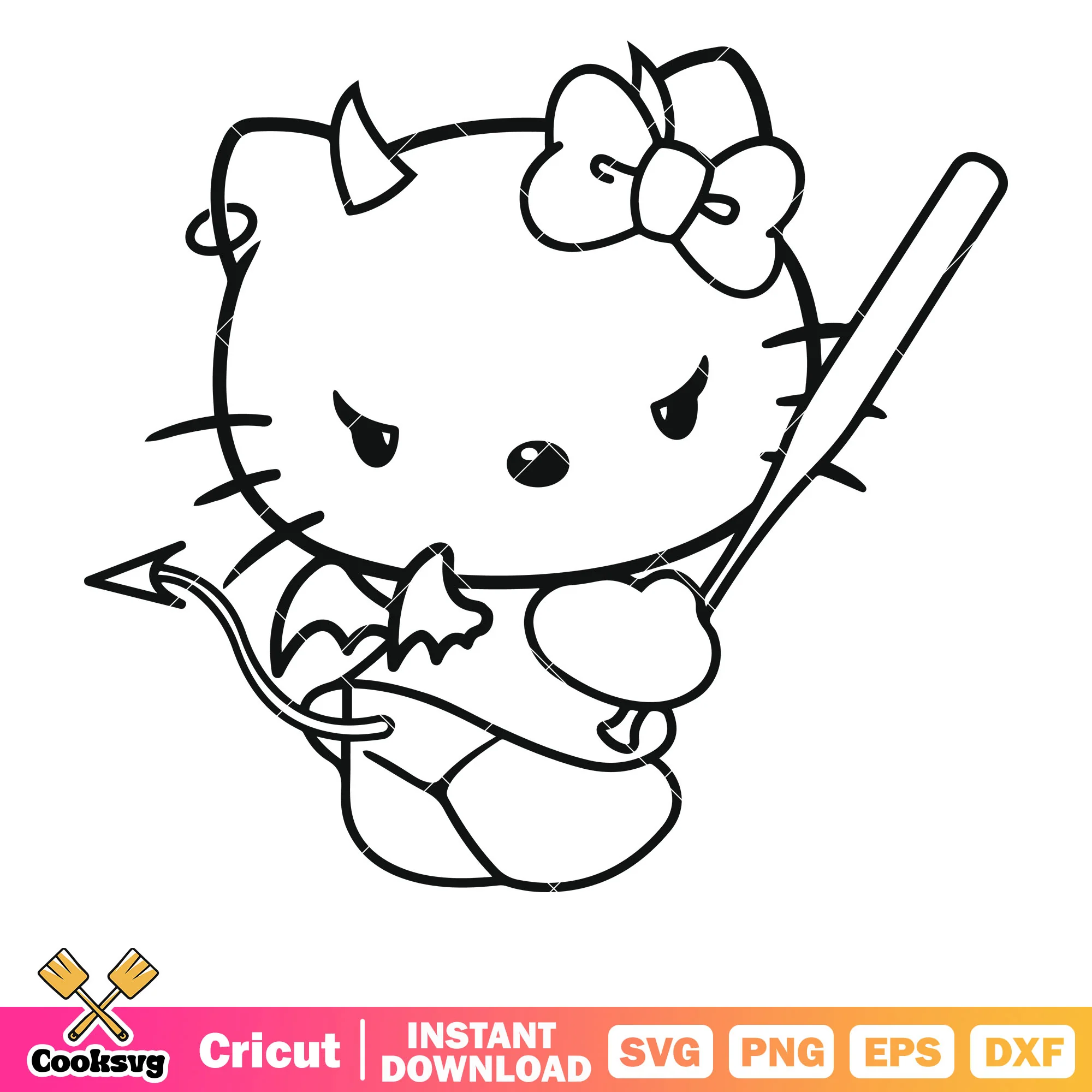 Hello kitty devil coloring design svg, hello kitty svg outline