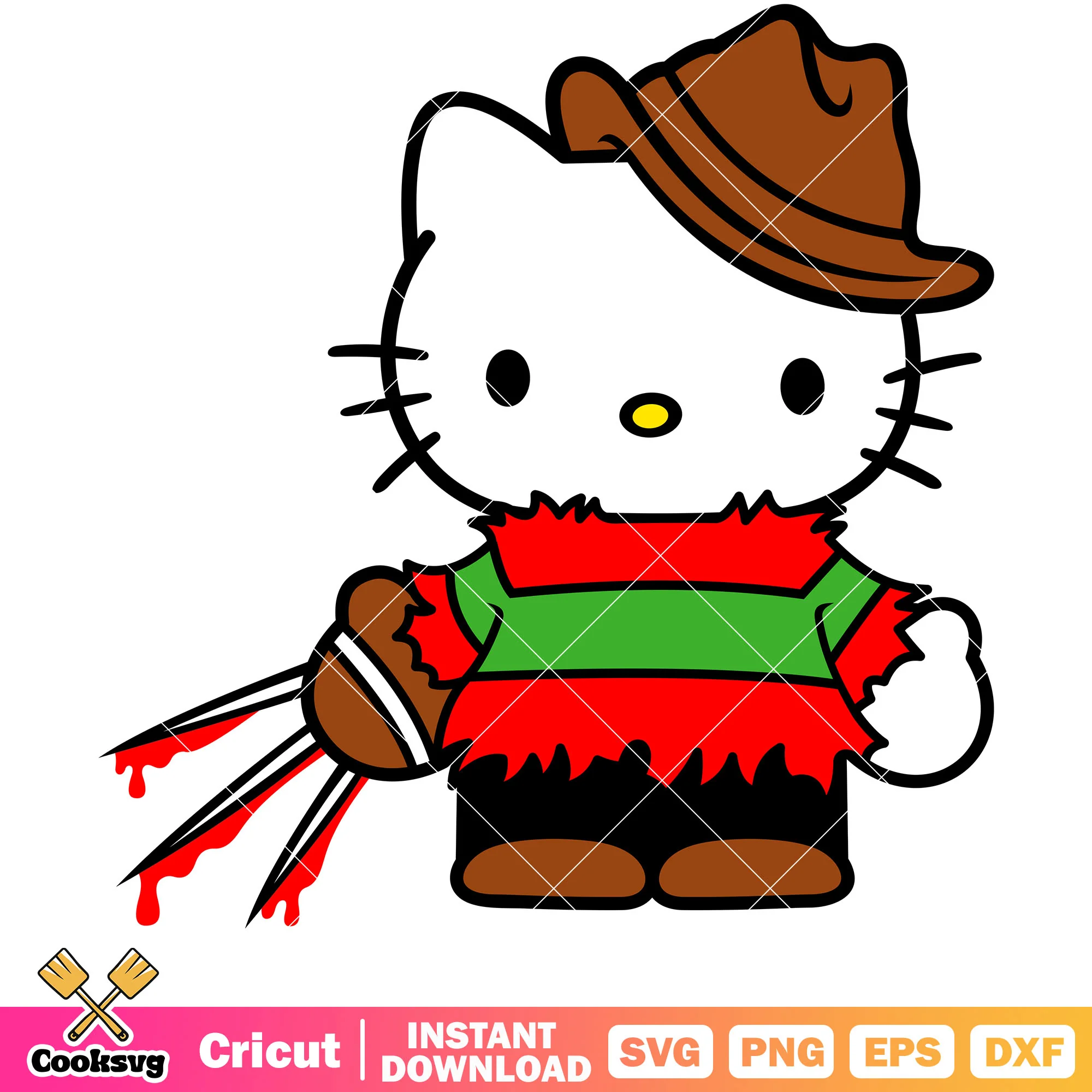 Hello kitty freddy halloween svg, hello kitty horror movie svg