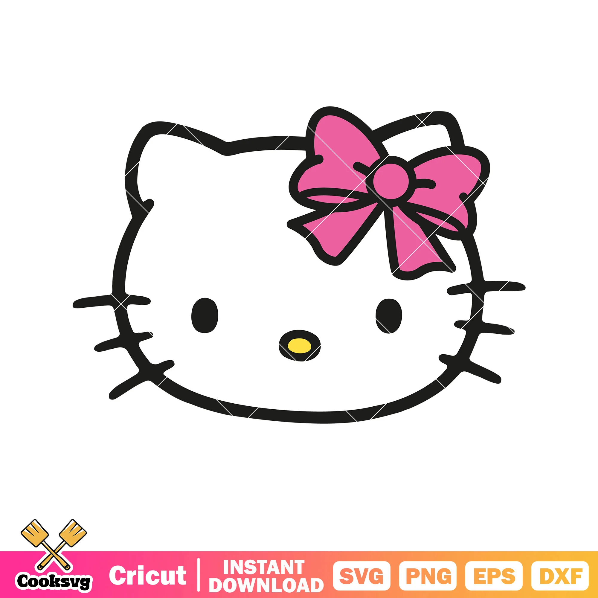 Hello kitty head pink bow tie svg, hello kitty head svg, kitty cat svg