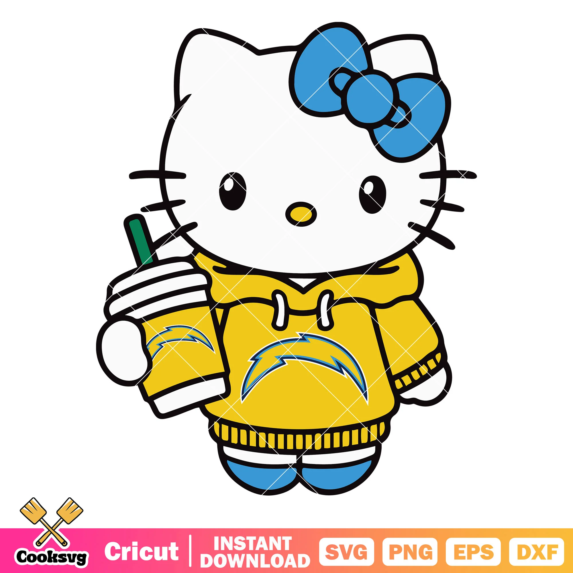 Hello Kitty los angeles chargers coffee svg, los angeles chargers svg