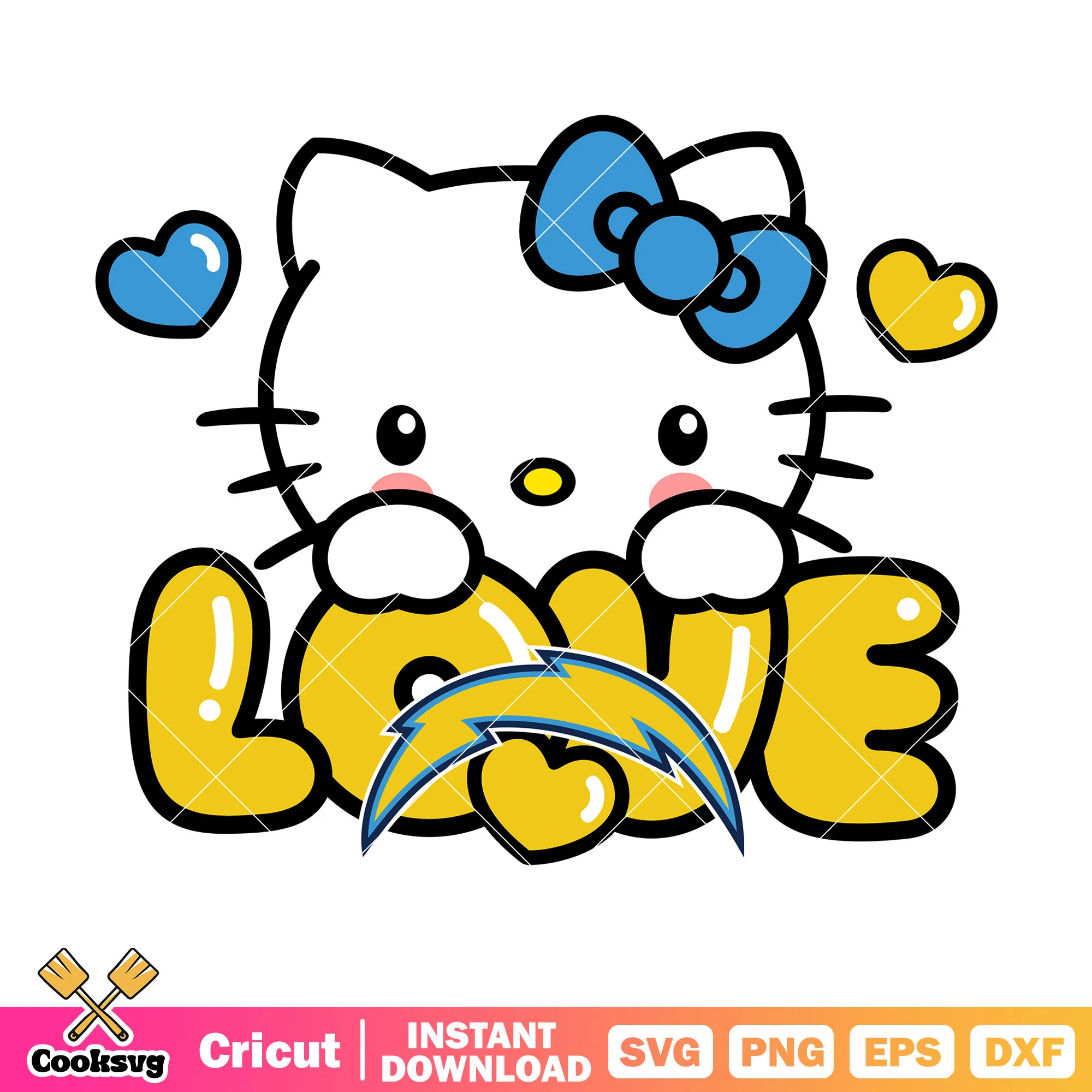 Hello Kitty los angeles chargers love svg, los angeles chargers logo svg