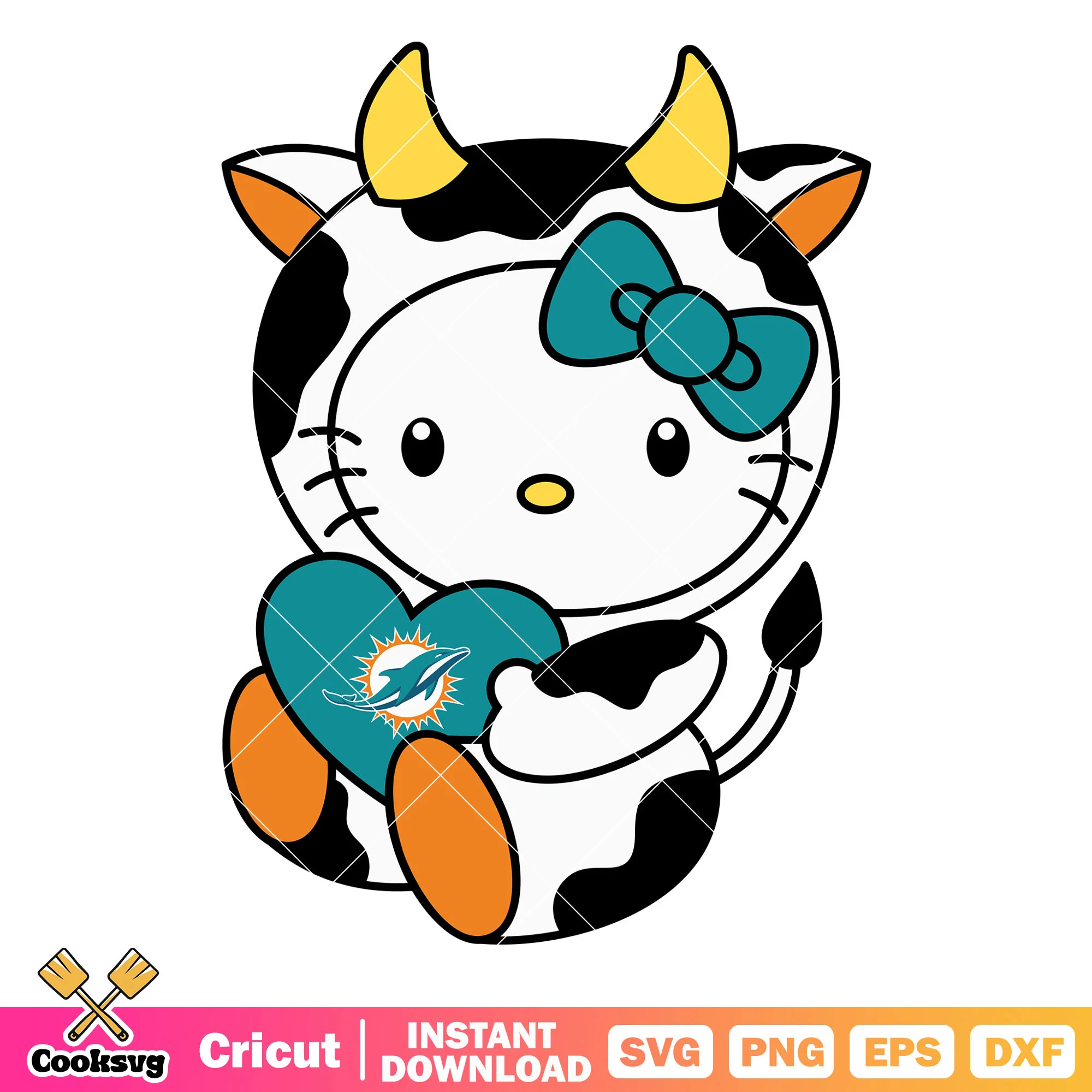 Hello kitty miami dolphins cow svg, miami dolphins games svg