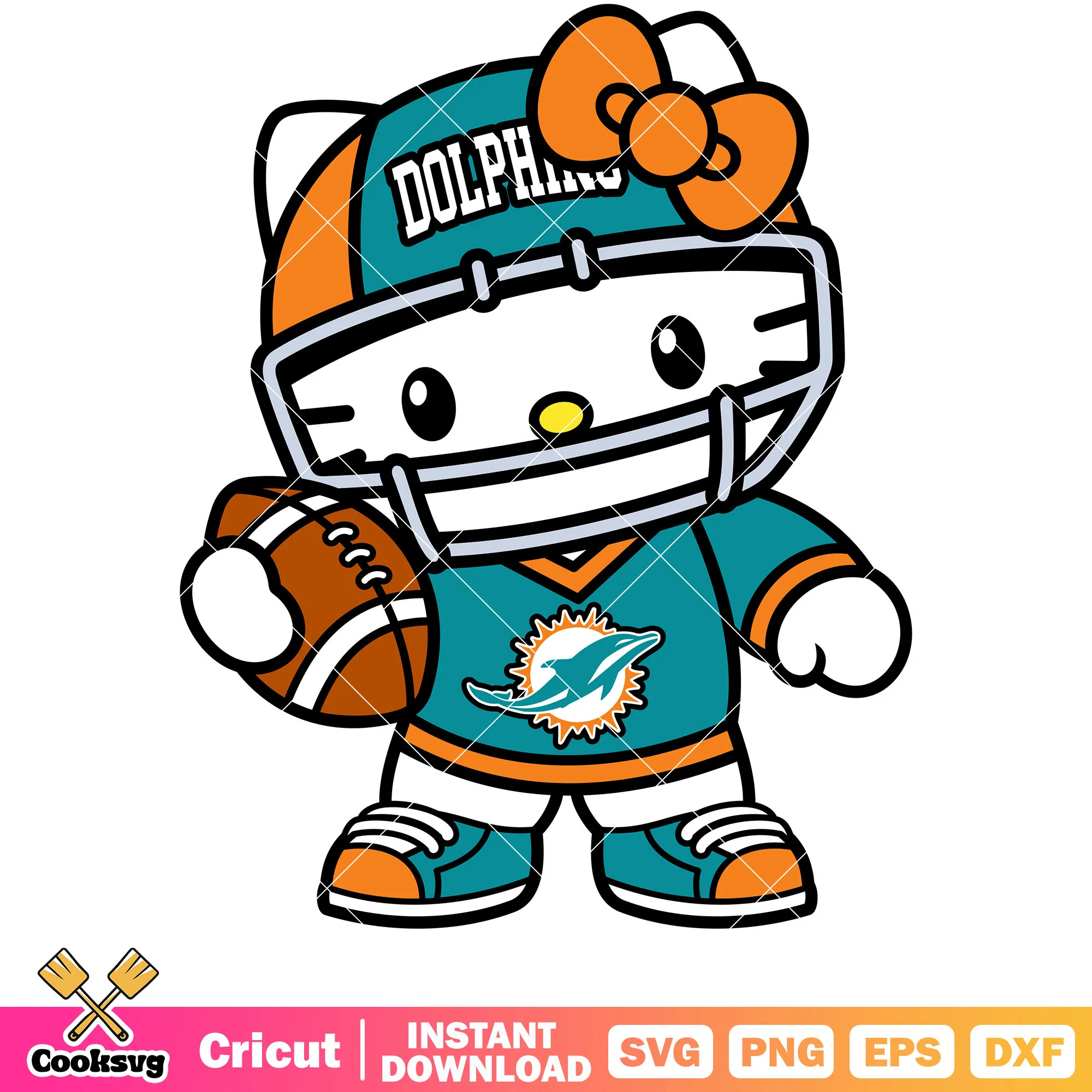 Hello kitty miami dolphins football svg, miami dolphins svg