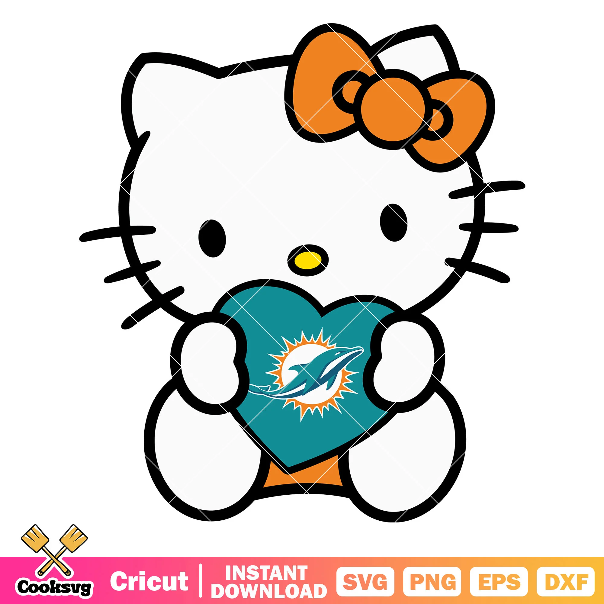 Hello kitty miami dolphins heart svg, miami dolphins games svg