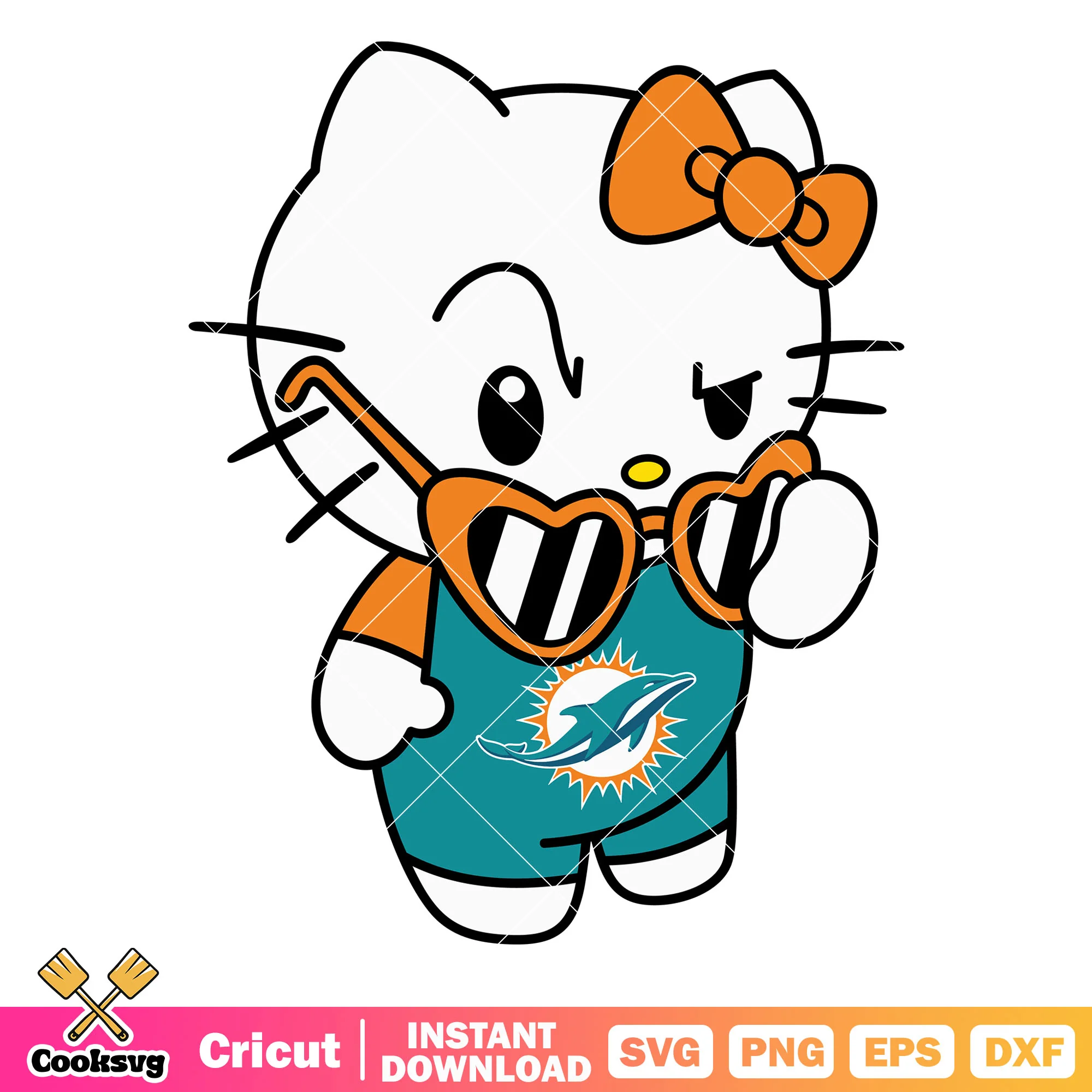 Hello kitty miami dolphins sunglasses svg, miami dolphins games svg