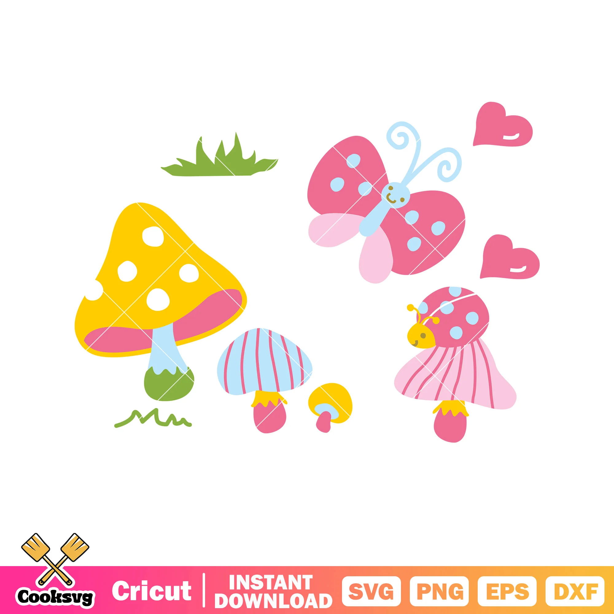 Hello kitty mushroom and bug svg, hello kitty love bug svg