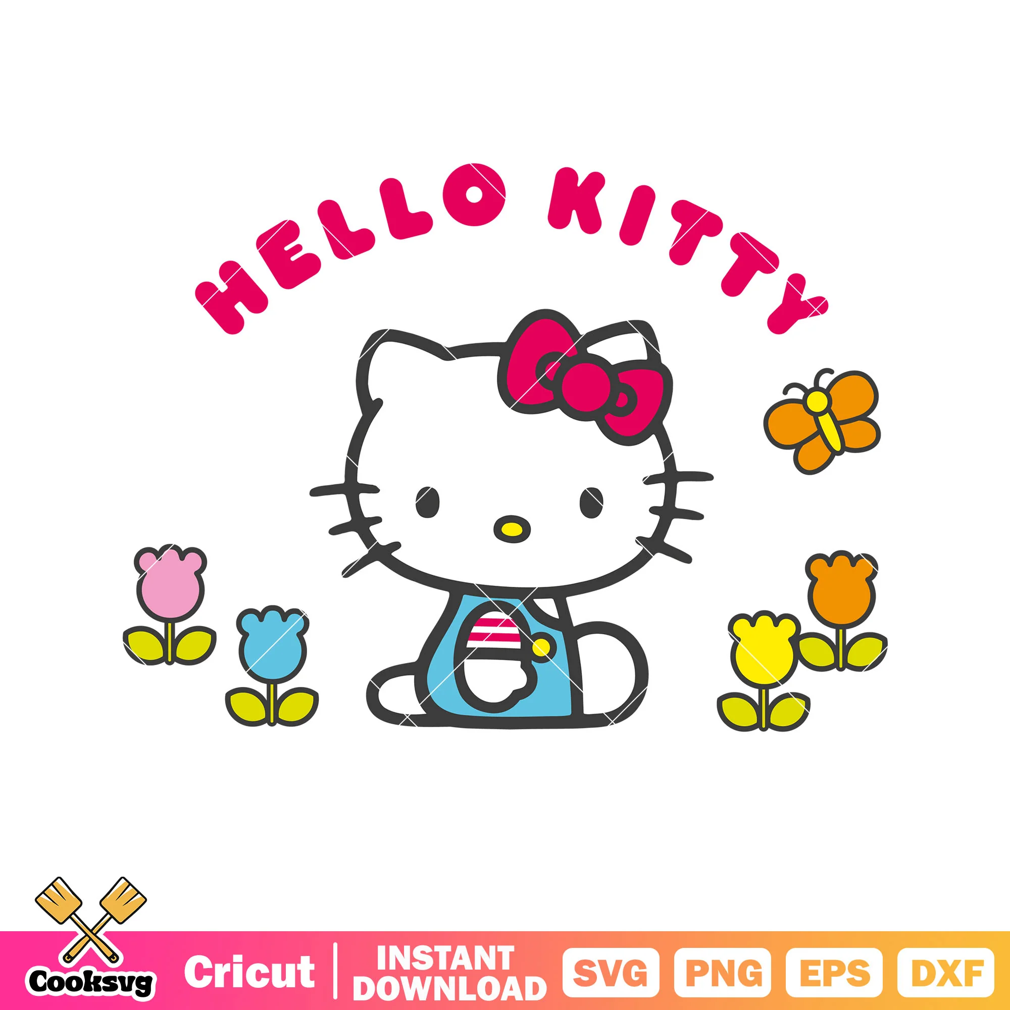 Hello kitty name and flowers svg, hello kitty flower svg
