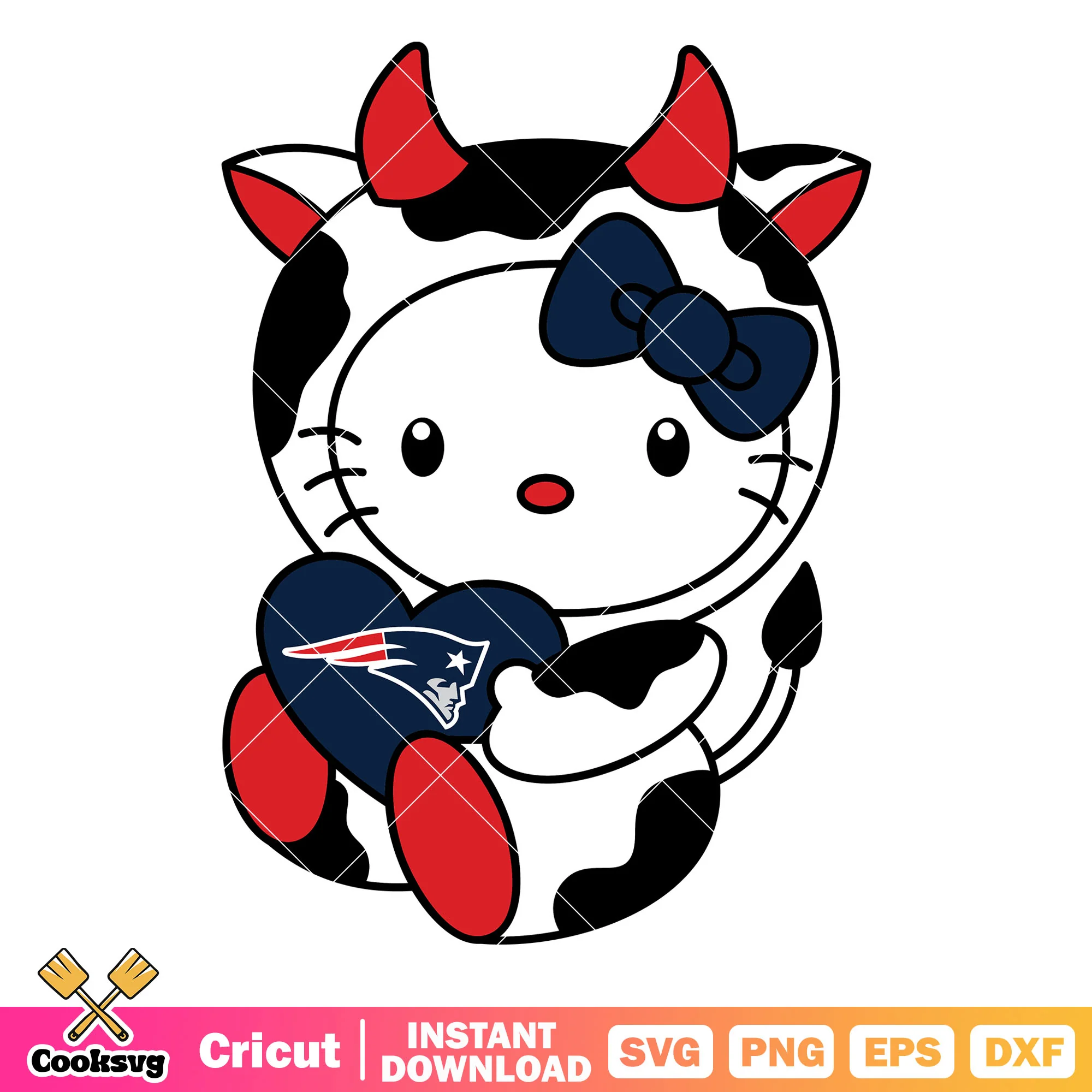 Hello kitty new england patriots cow svg, new england patriots logo svg