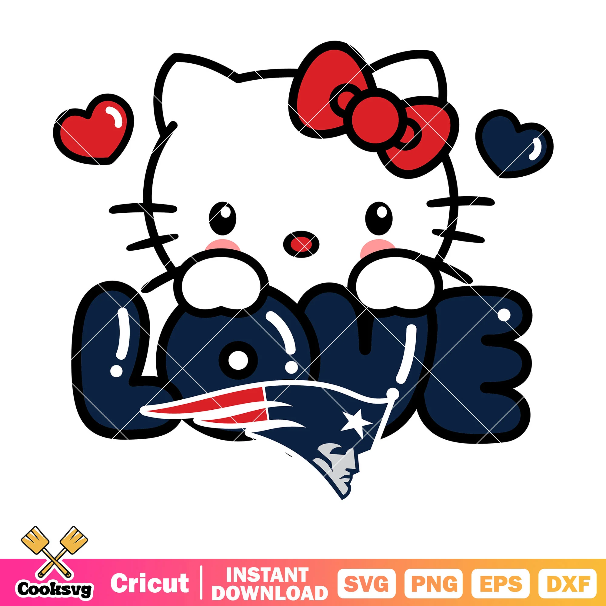 Hello kitty new england patriots love svg, new england patriots logo svg