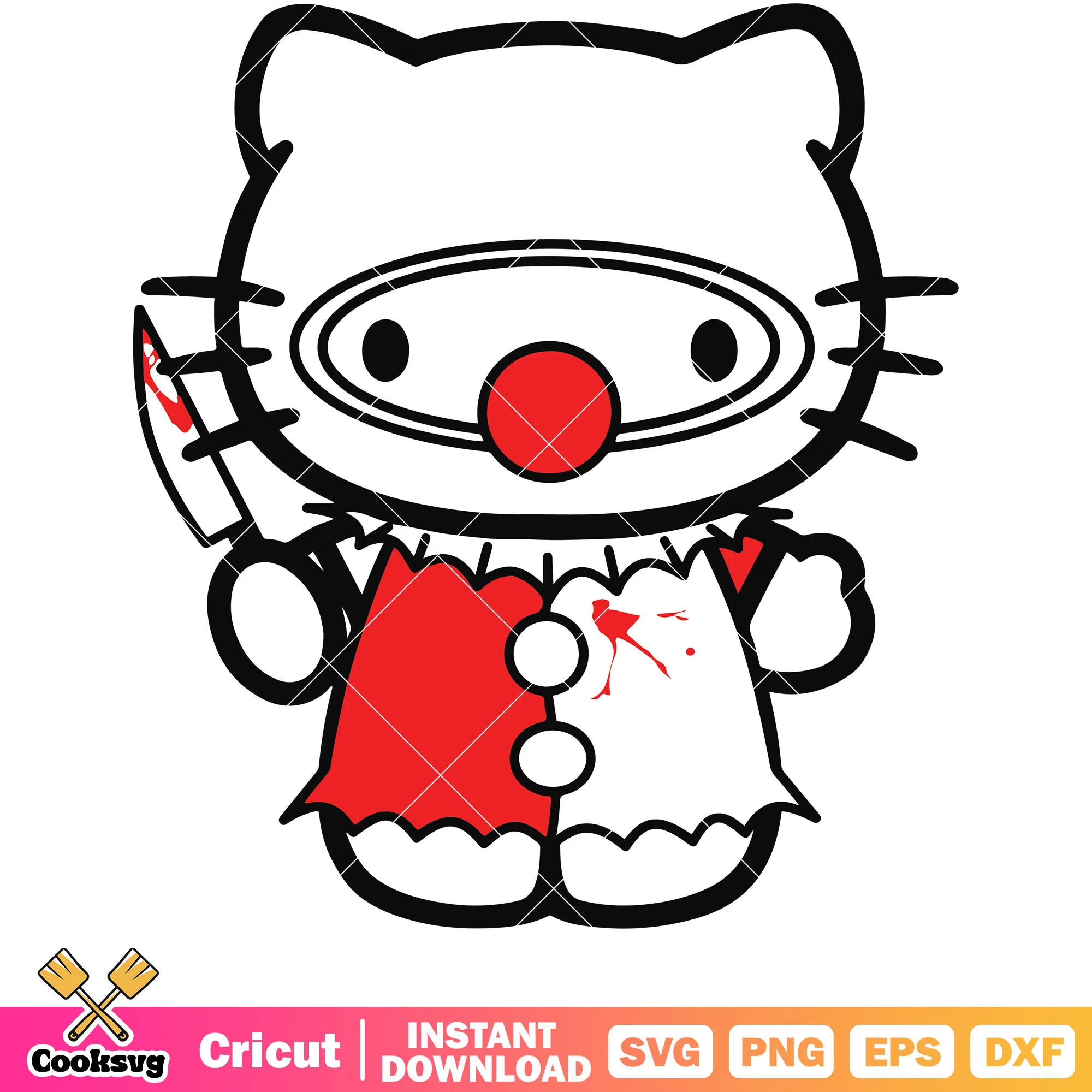 Hello kitty pennywise halloween svg, horror hello kitty svg