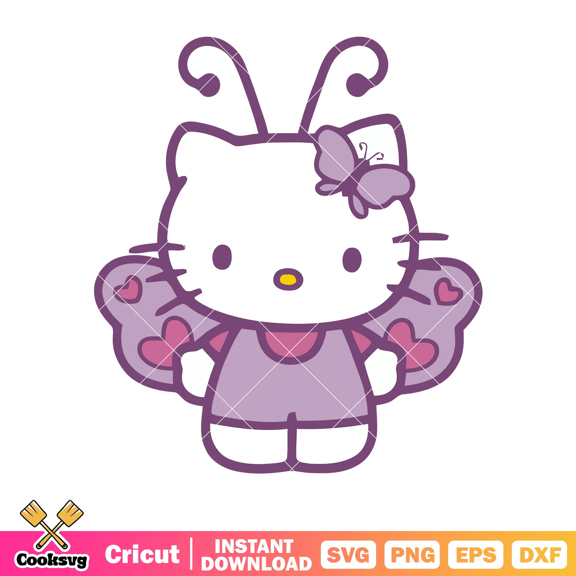 Hello kitty purple butterfly cartoon svg, hello kitty butterfly svg