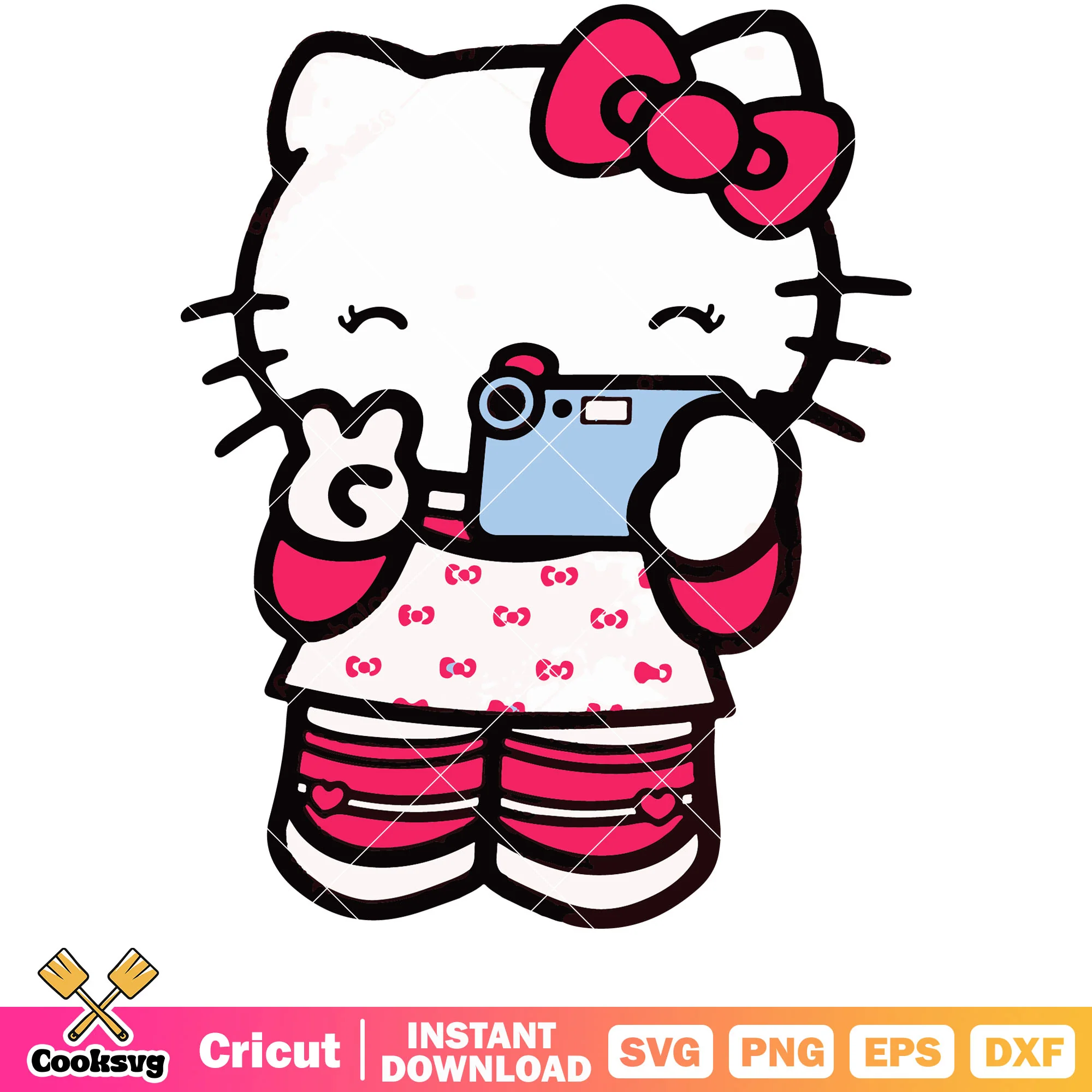 hello kitty selfie svg, hello kitty svg, sanrio cartoon svg