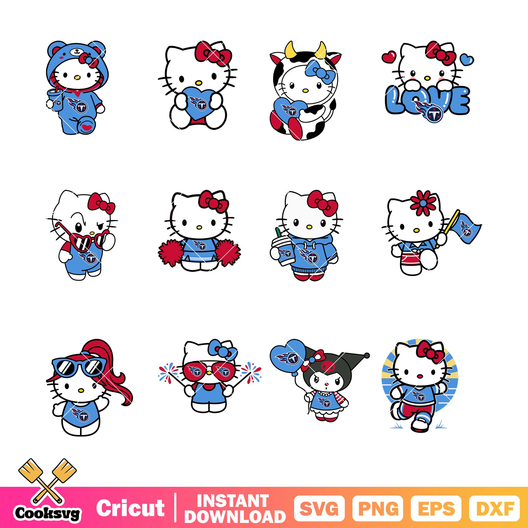 Hello Kitty Tennessee Titans Bundle svg, Tennessee Titans nfl svg