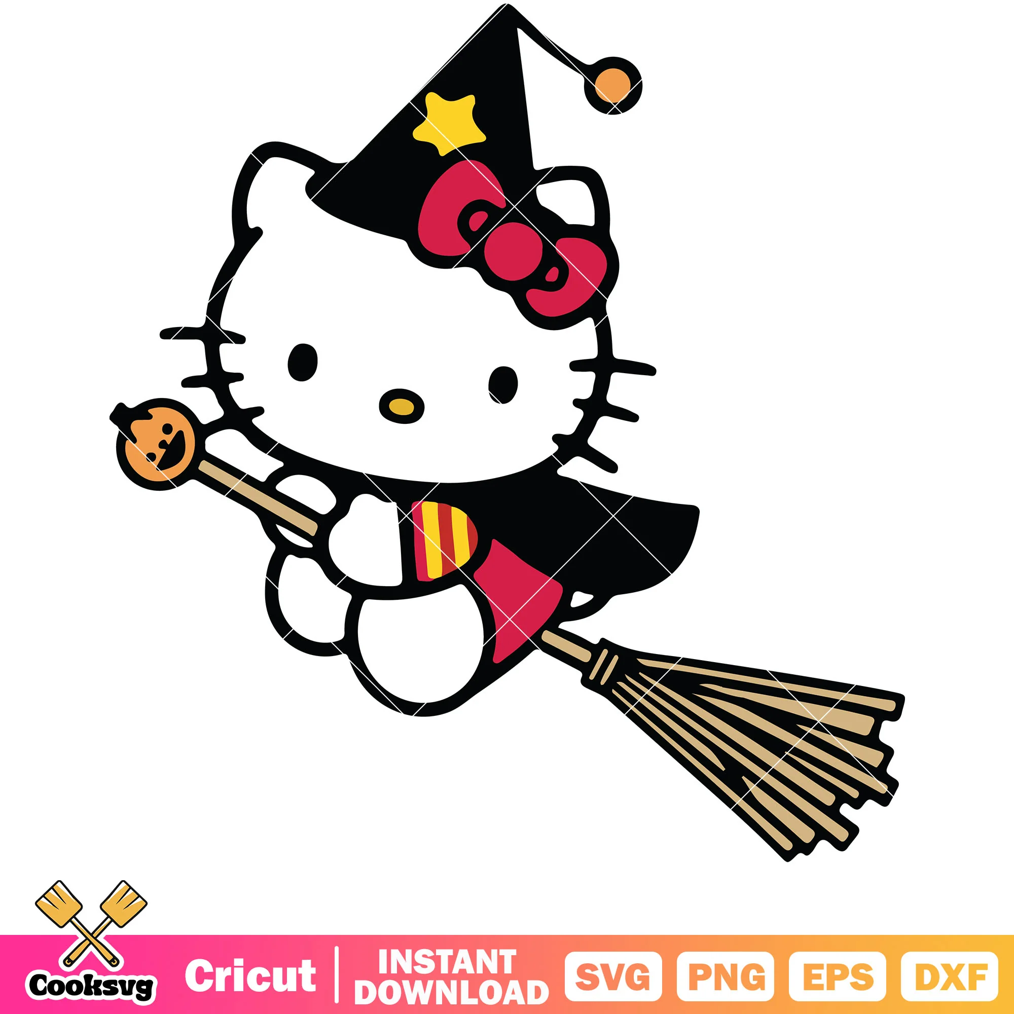 Hello kitty witch flying halloween svg, hello kitty svg