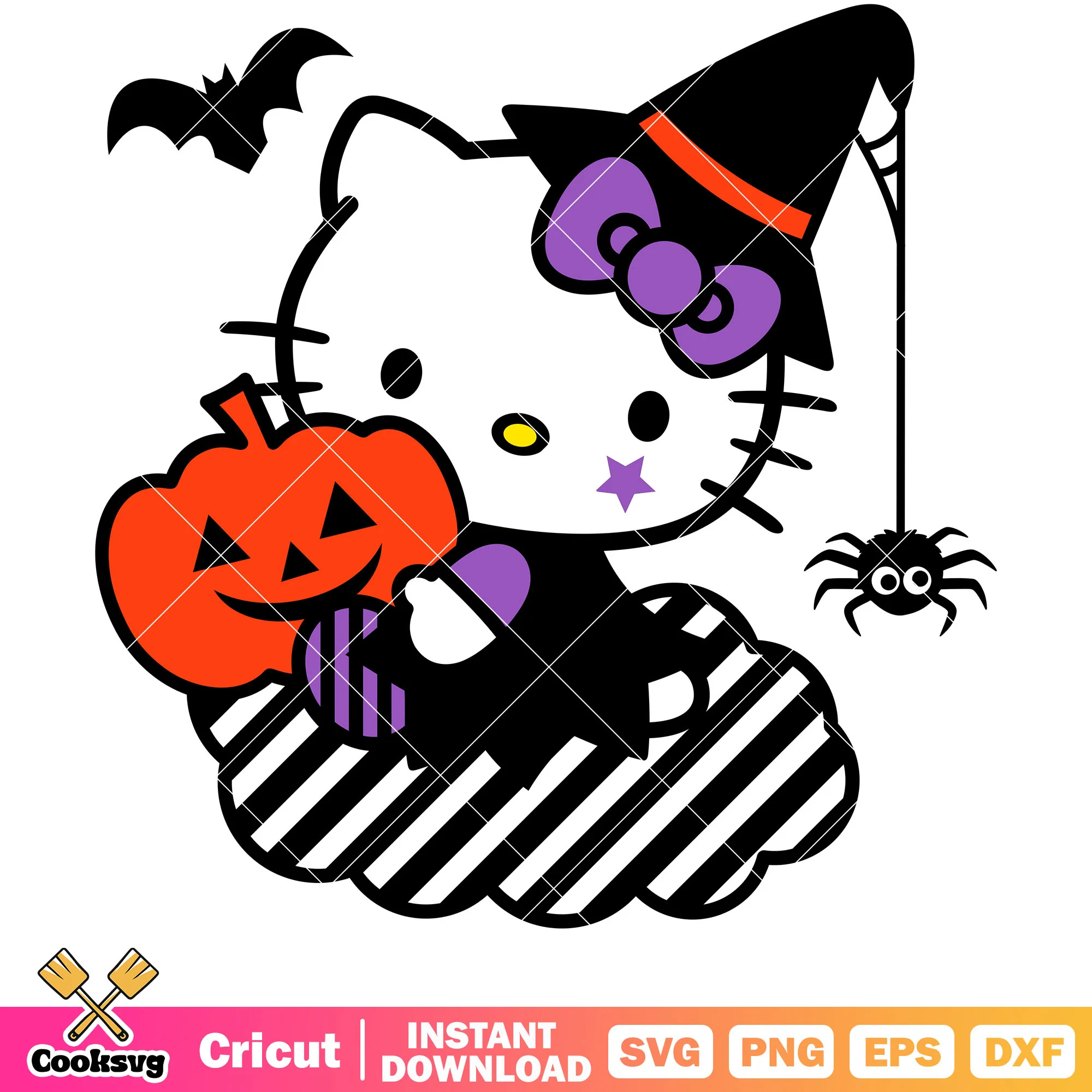 Hello kitty witch pumpkin svg, halloween hello kitty svg