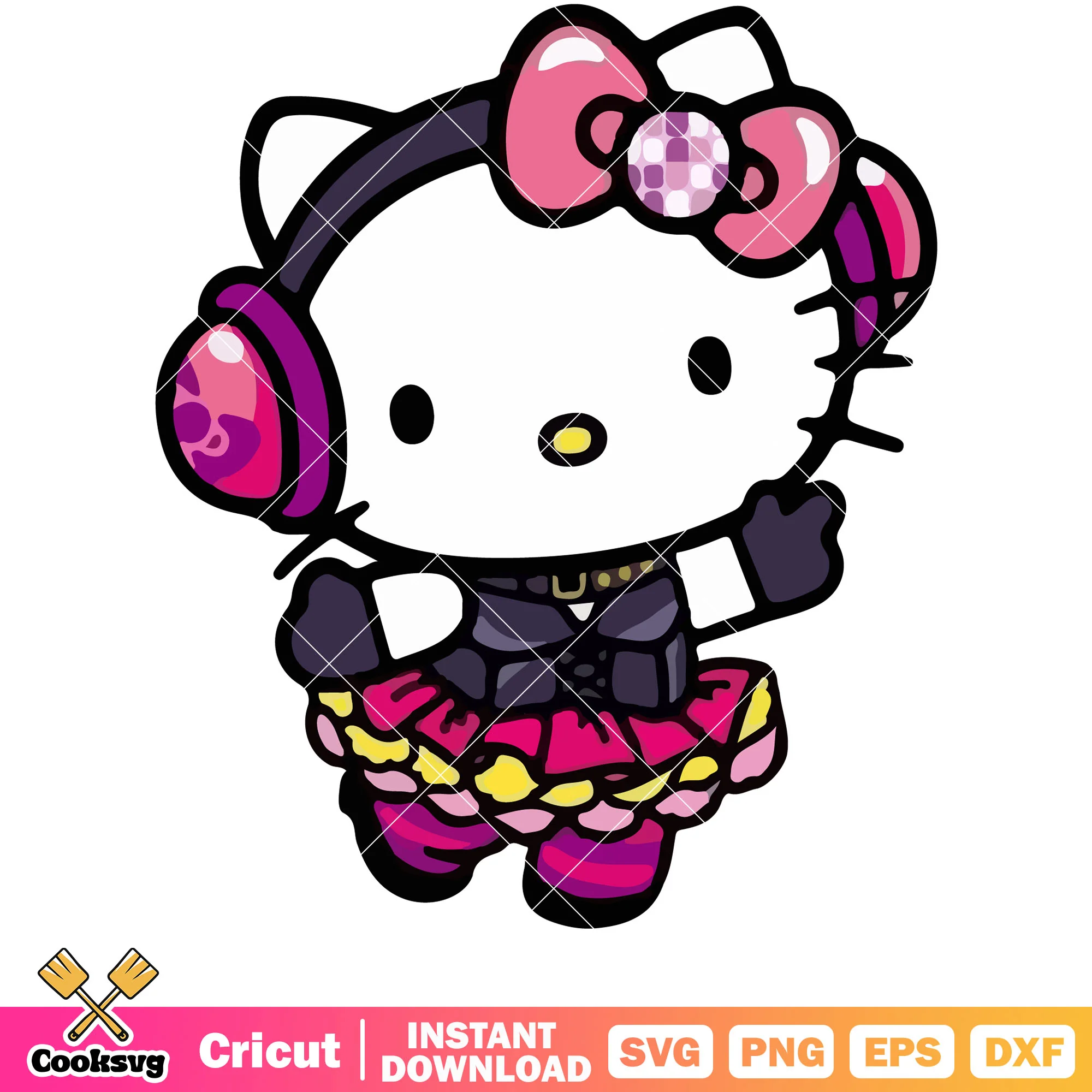Hello kitty with headphones cute design svg, hello kitty svg