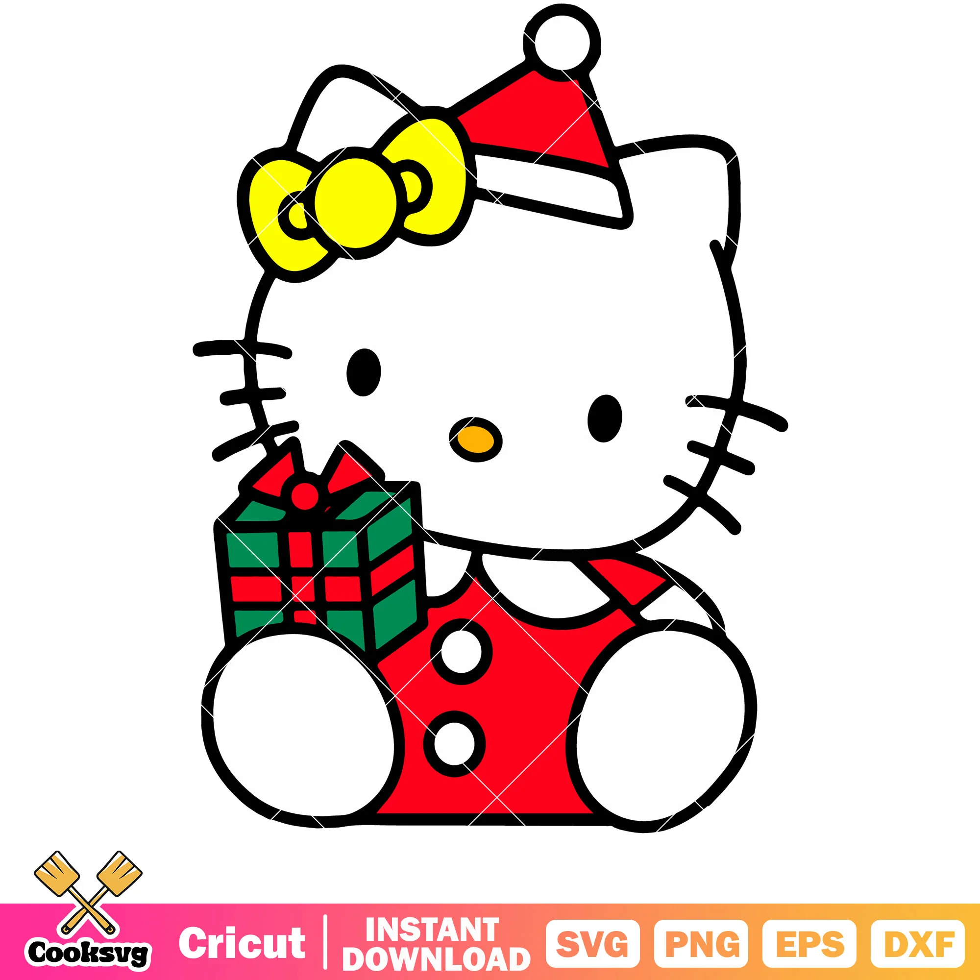 Hello kitty with present christmas svg, hello kitty christmas svg