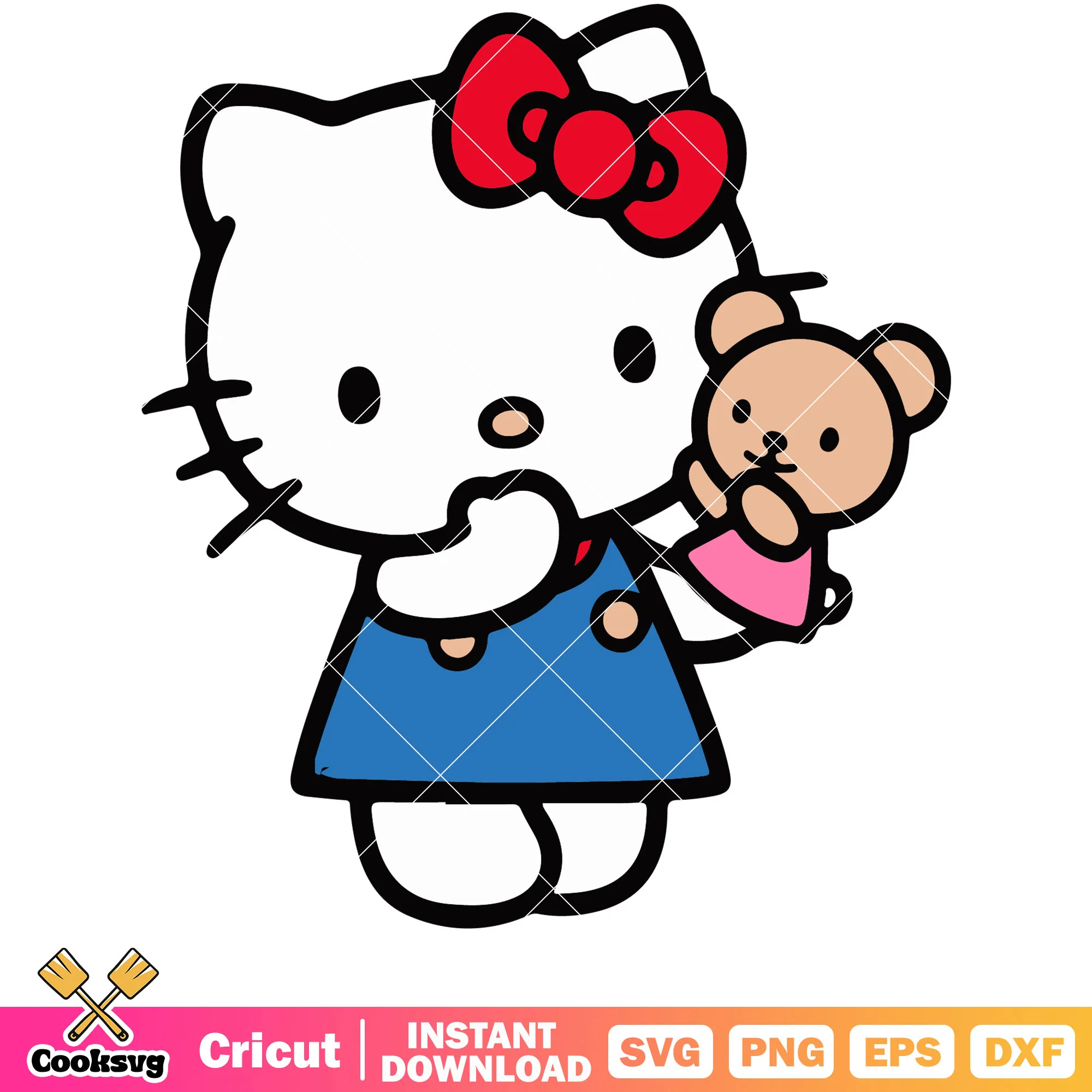 Hello kitty with teddy bear svg, hello kitty svg, sanrio cartoon svg