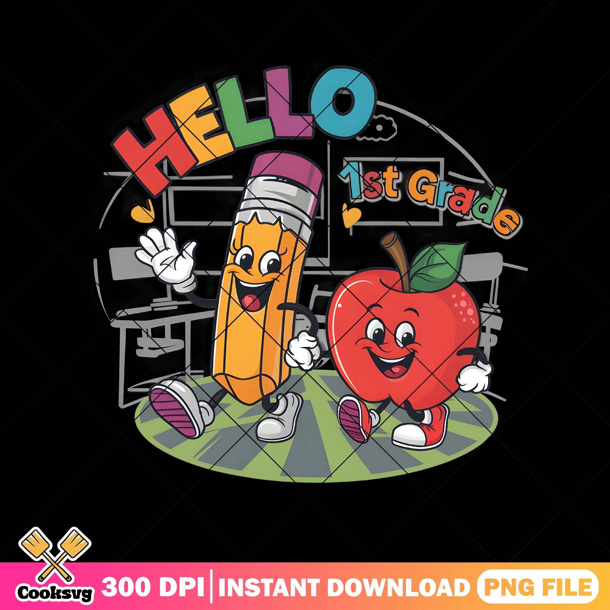 Hello pencil and apple png, 1st grade png, welcome back to school png