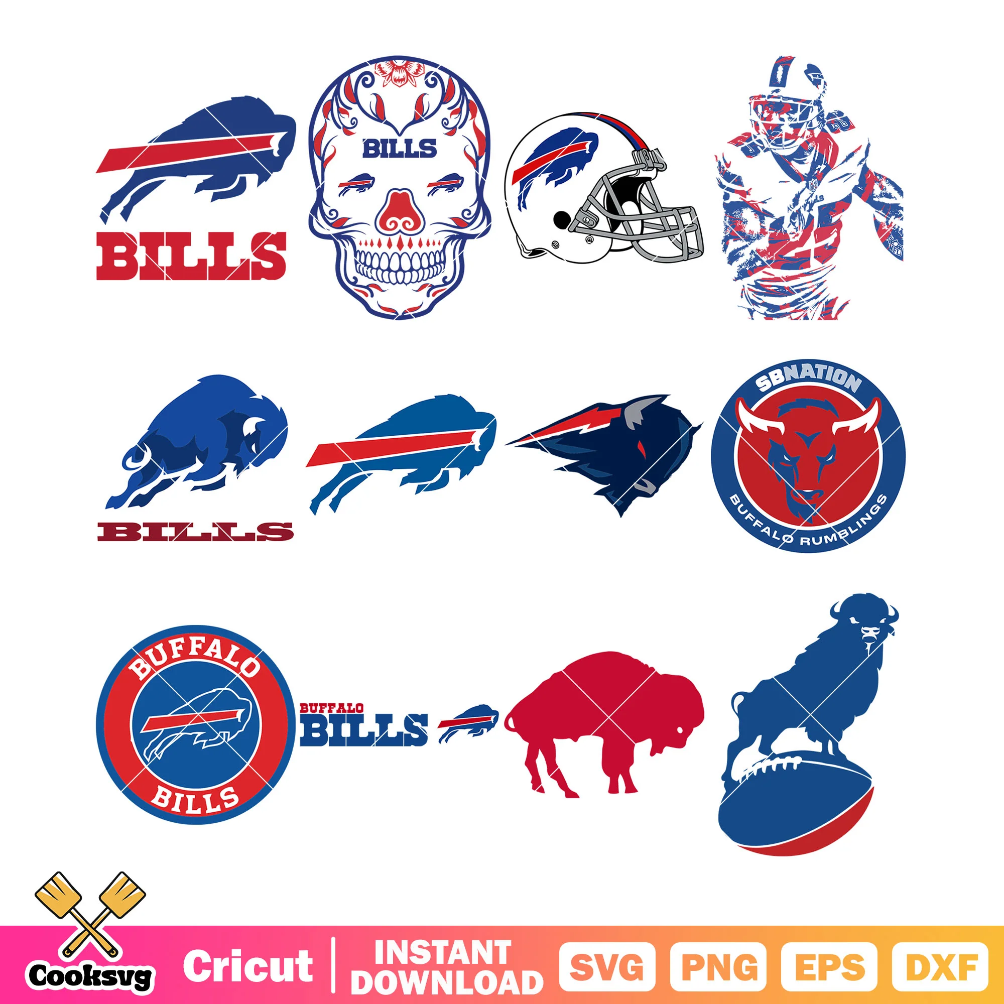 Helmet bills buffalow bundle svg, rugby ball bundle svg, skull bundle svg