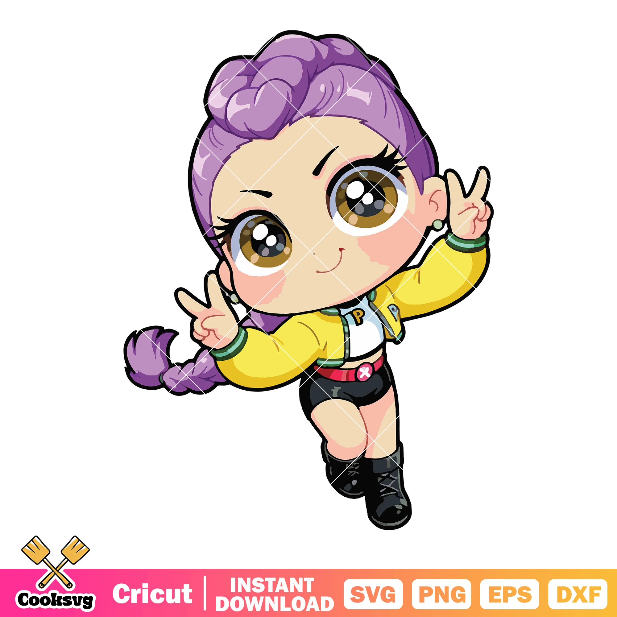 Hi pose rumi chibi svg, rumi huntrix svg, kpop demon hunters svg