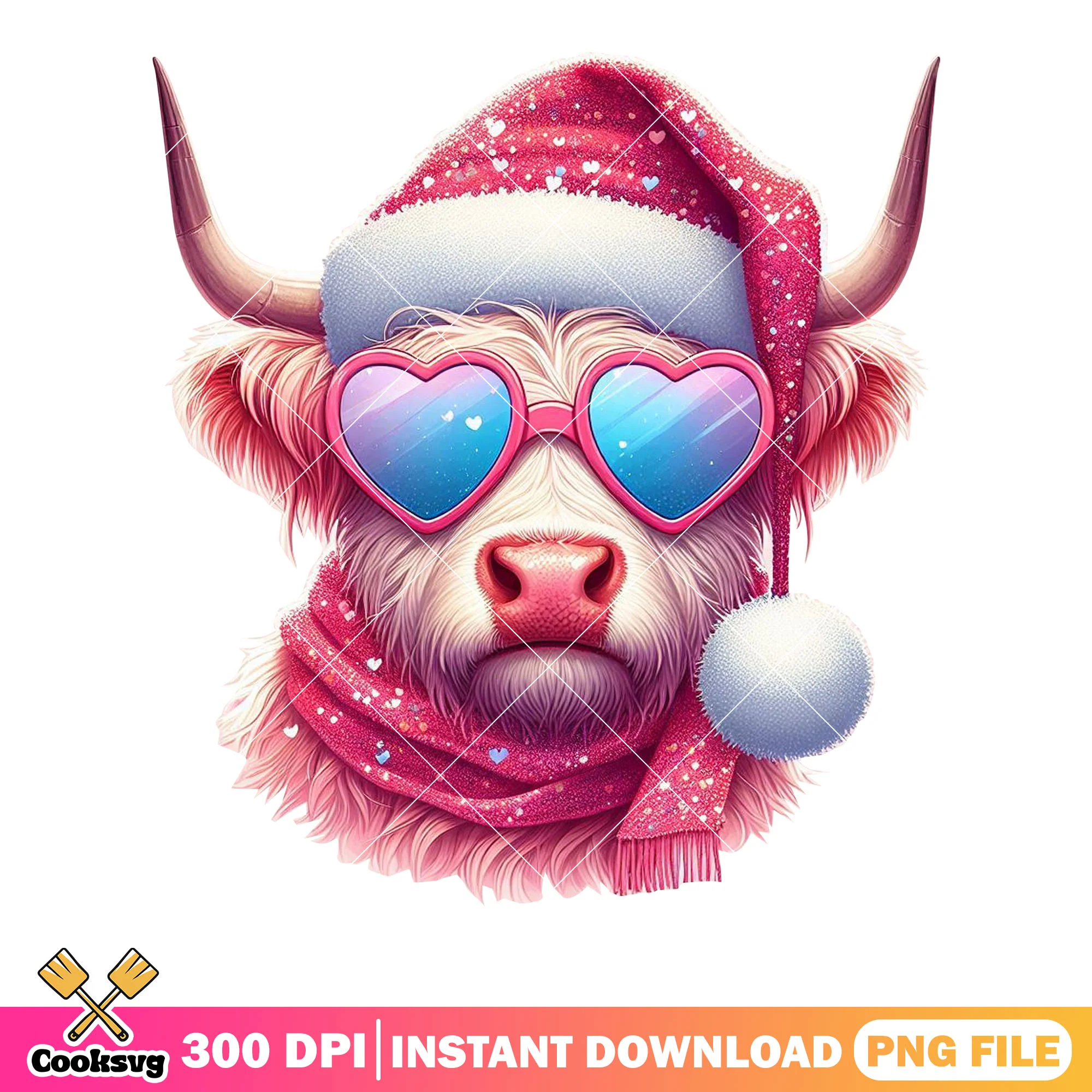 Highland Cow christmas png, disney christmas png, santa hat png