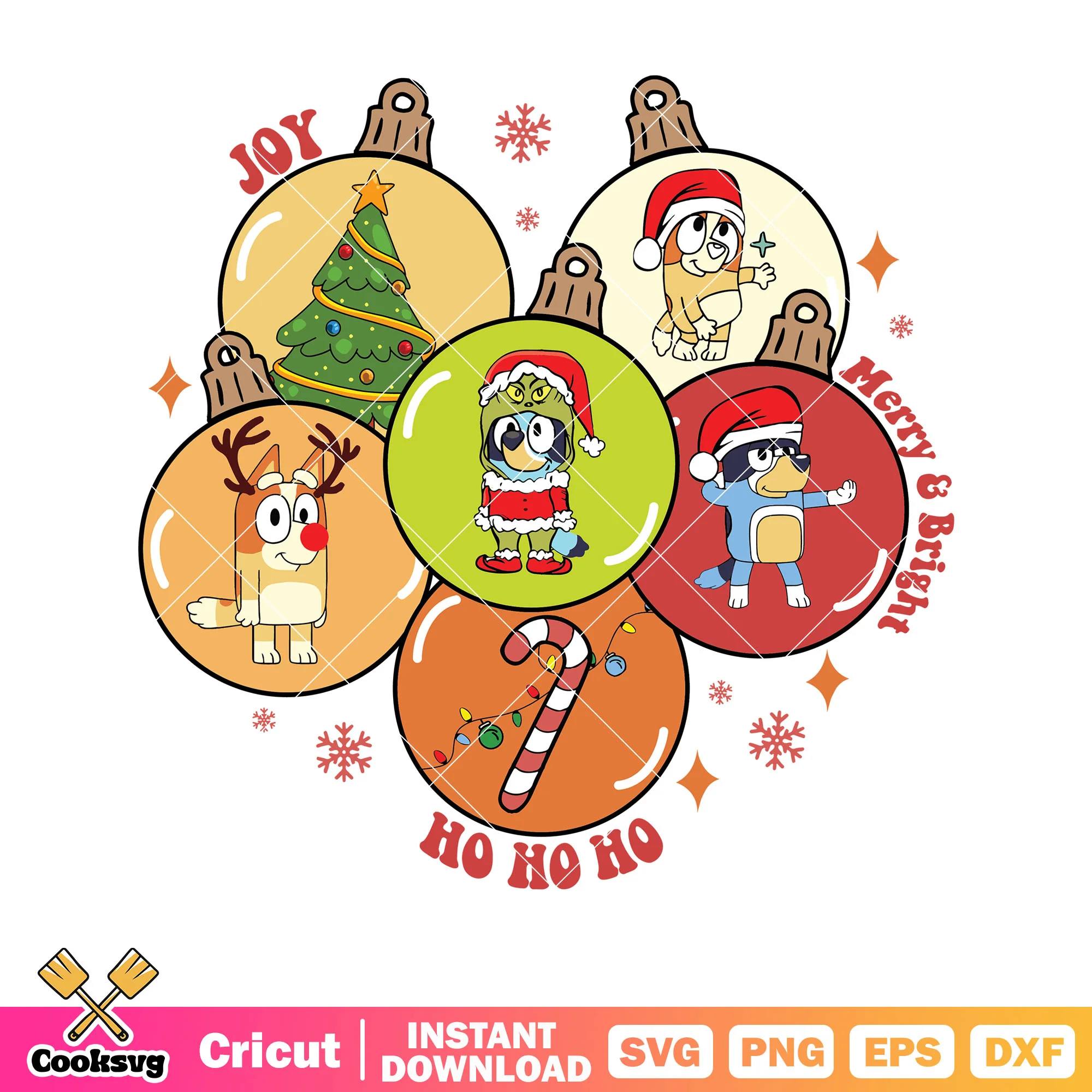 Ho ho ho joy bluey merry and bright svg, christmas bluey svg, bluey friends svg