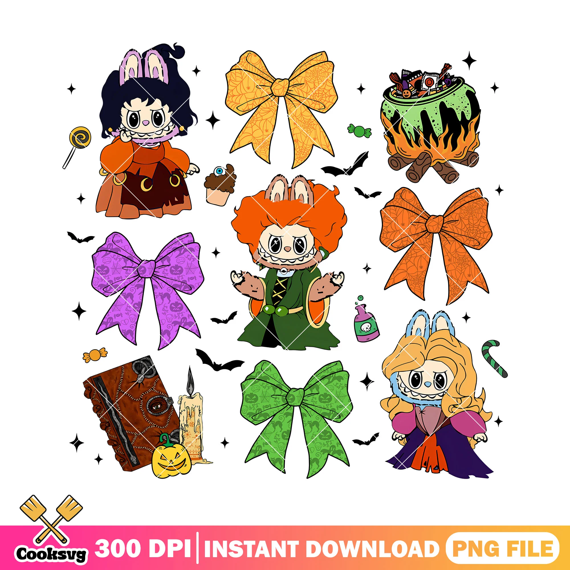 Hocus pocus stuff labubu png, labubu clothes png, halloween movie png