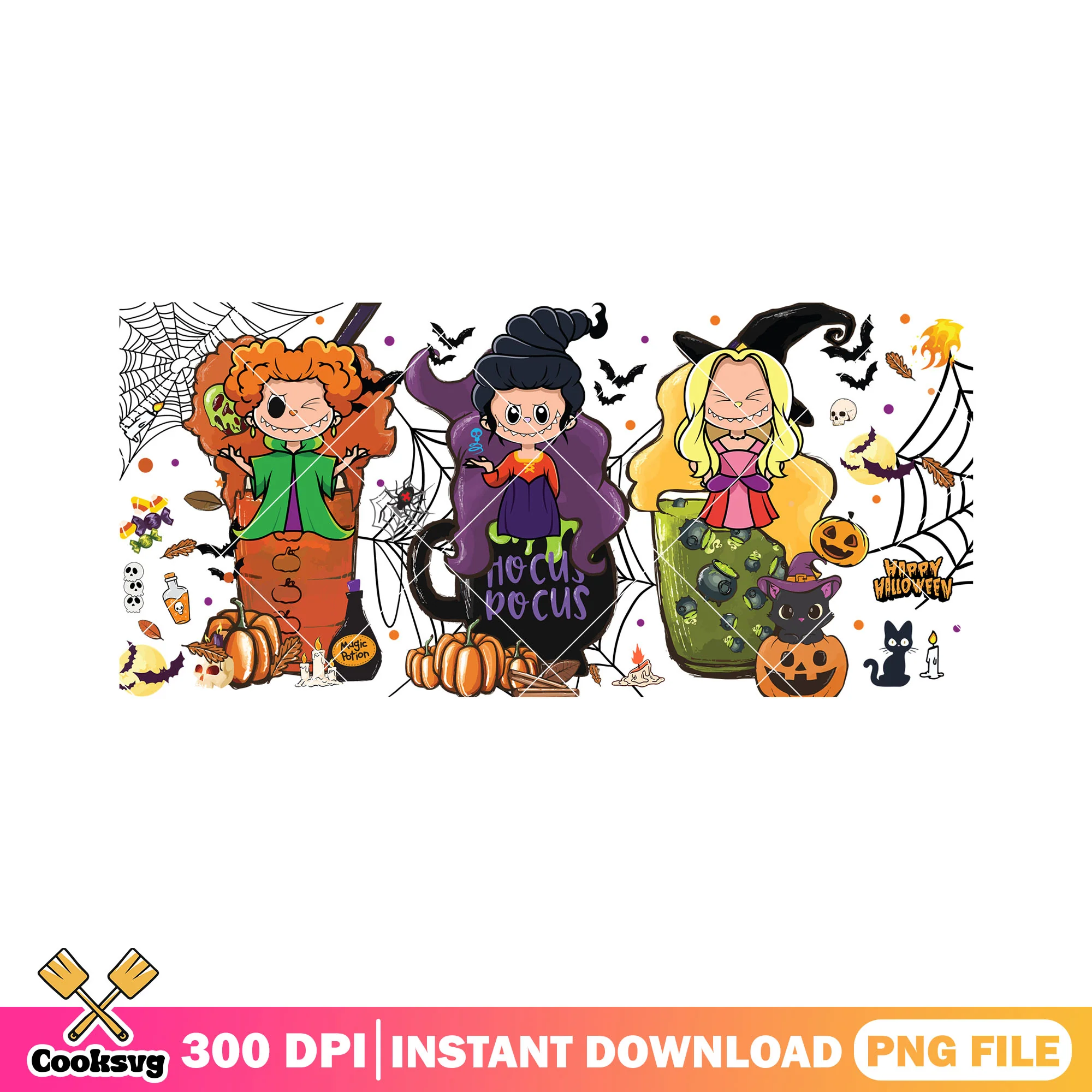 Hocus pocus witches halloween png, horror witch png, halloween fun png
