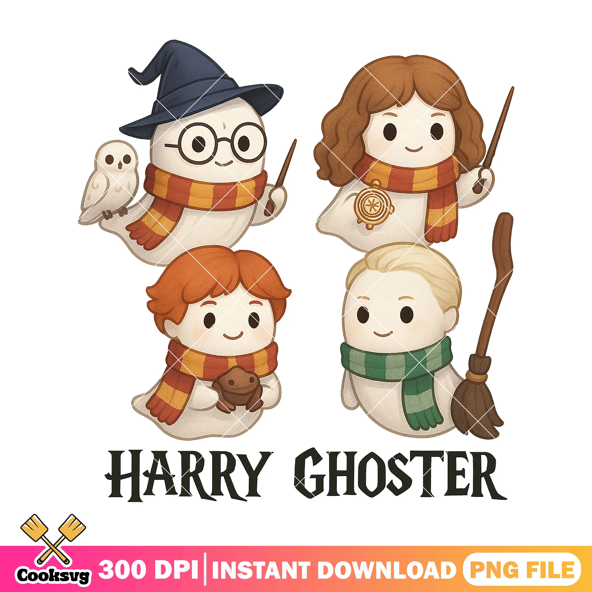 Hogwarts chibi ghosts png, harry potter ghost png, scary cartoon png