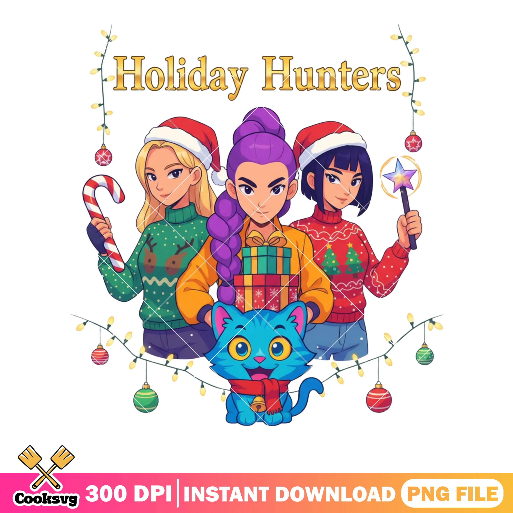 Holiday hunters png, christmas decor png, kpop demon hunters png