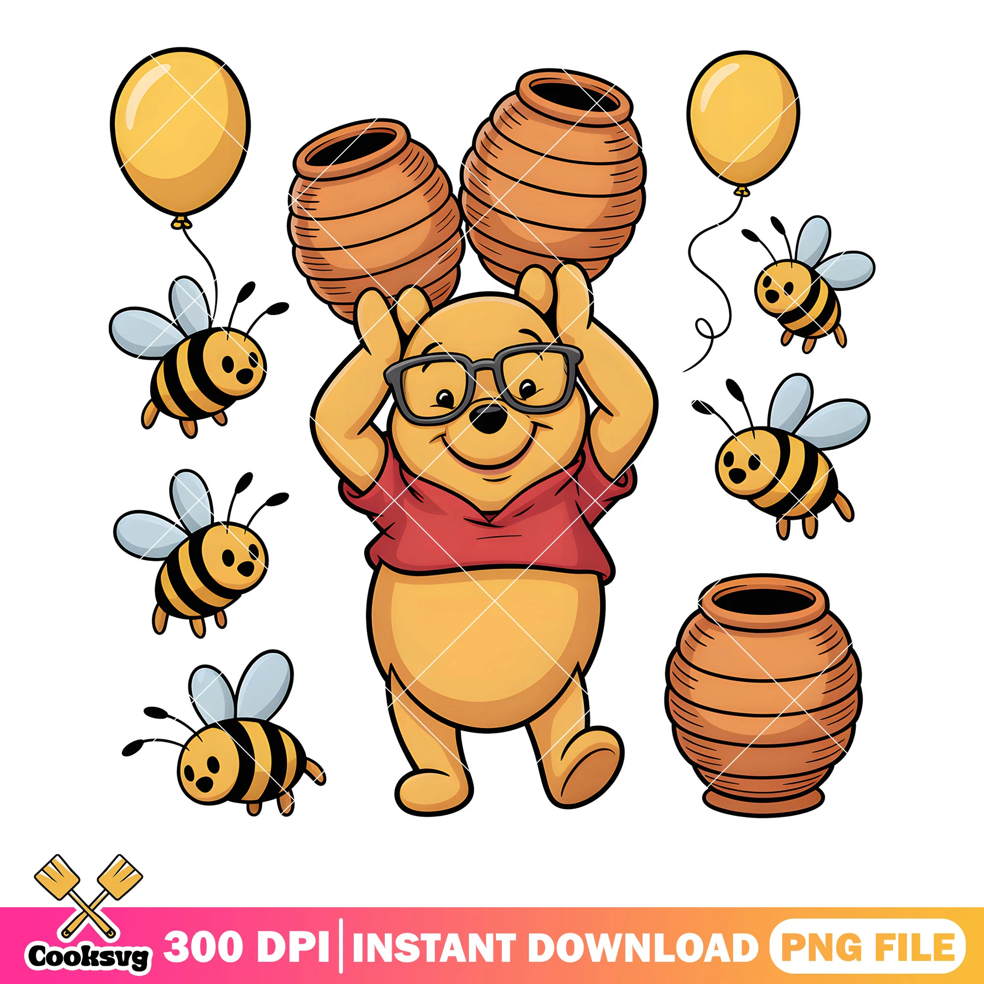 Honey pooh jar bee png, disney vibes png, cute pooh bear png