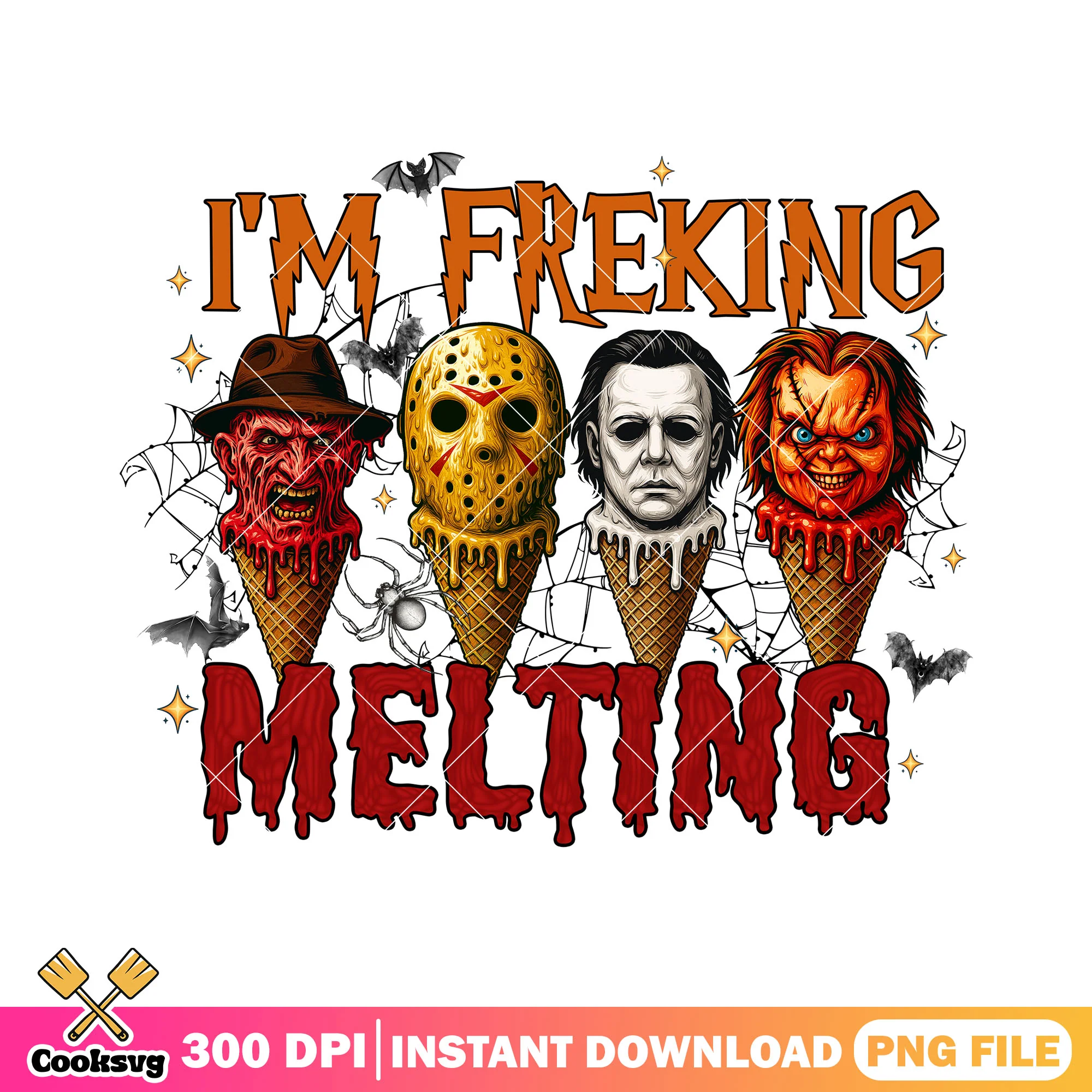 Horror ice cream melting png, halloween decor png, horror movies png