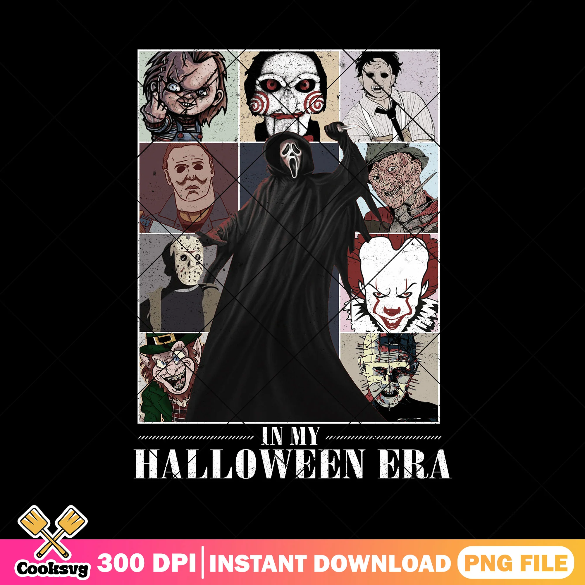 Horror icons collage png, halloween costumes png, scary halloween png