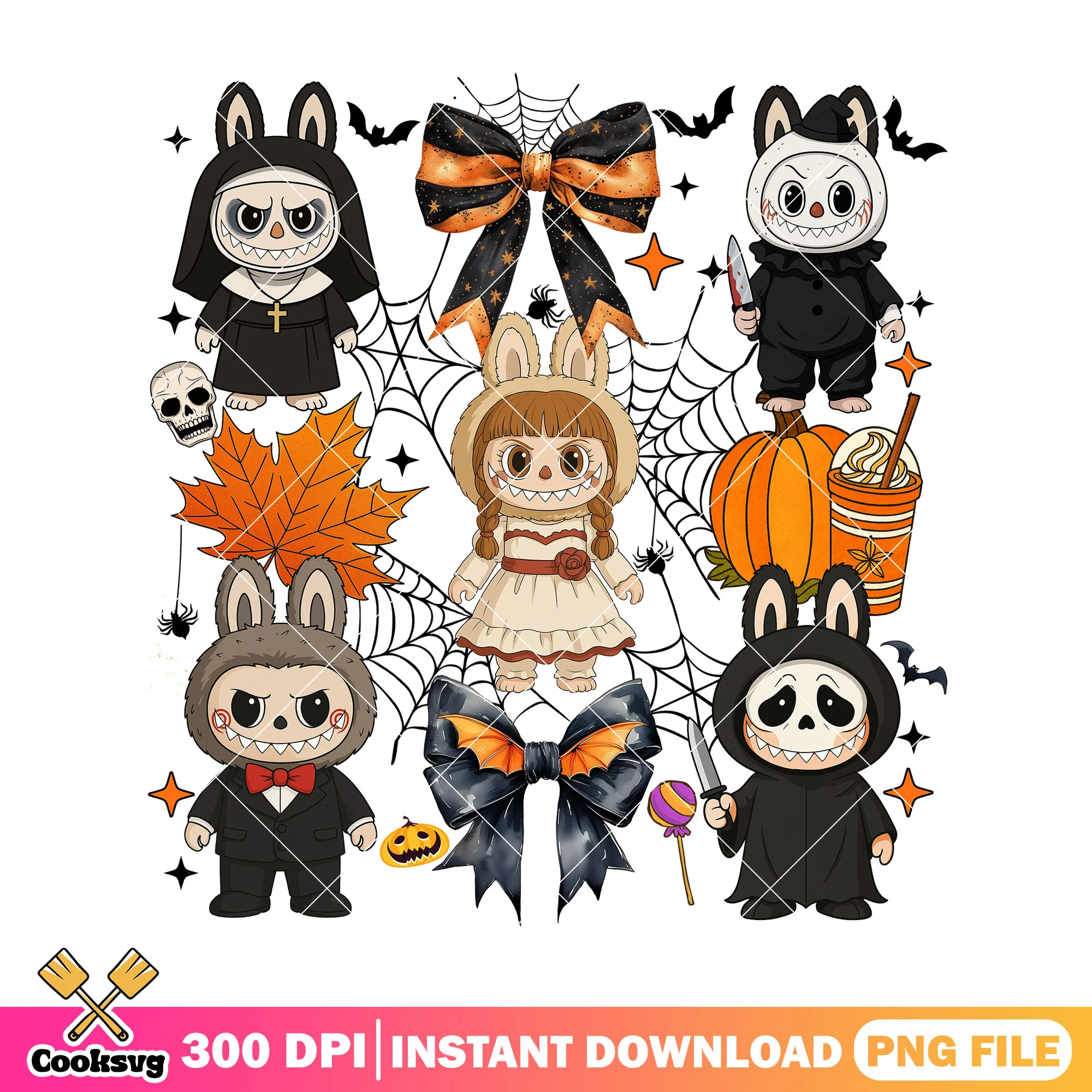 Horror labubu characters art png, scary dolls png, halloween labubu png