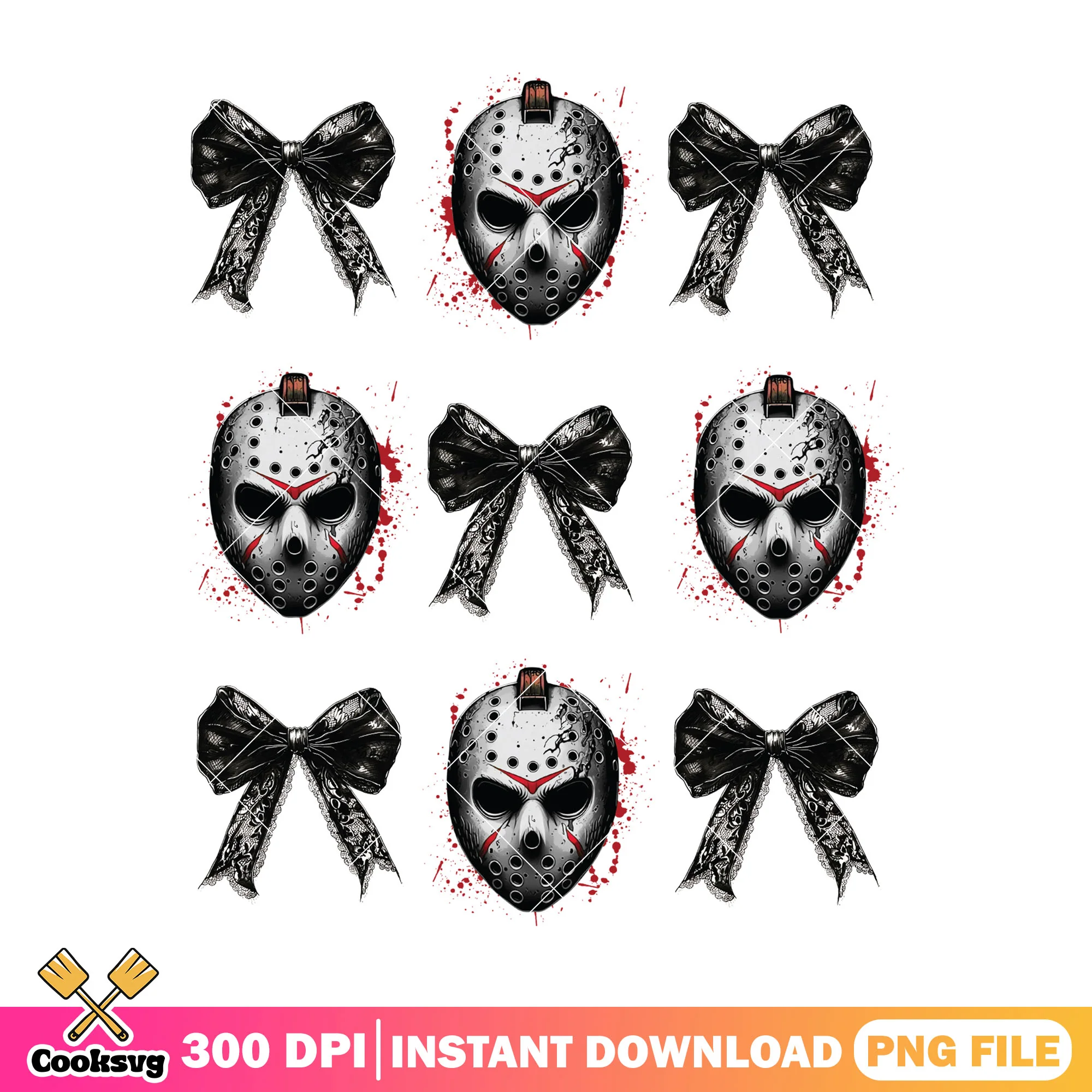 Horror Mask and Bows Pattern png, horror png, halloween decor png